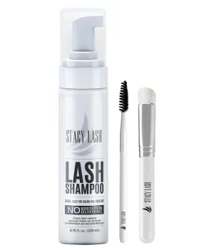 STACY LASH 6.76 fl.oz / 200ml Eyelash Extension Shampoo   Brush/Eyelid Foaming Cleanser/Wash for Extensions & Natural Lashes/Safe Makeup Remover/Supplies for Professional & Home Use