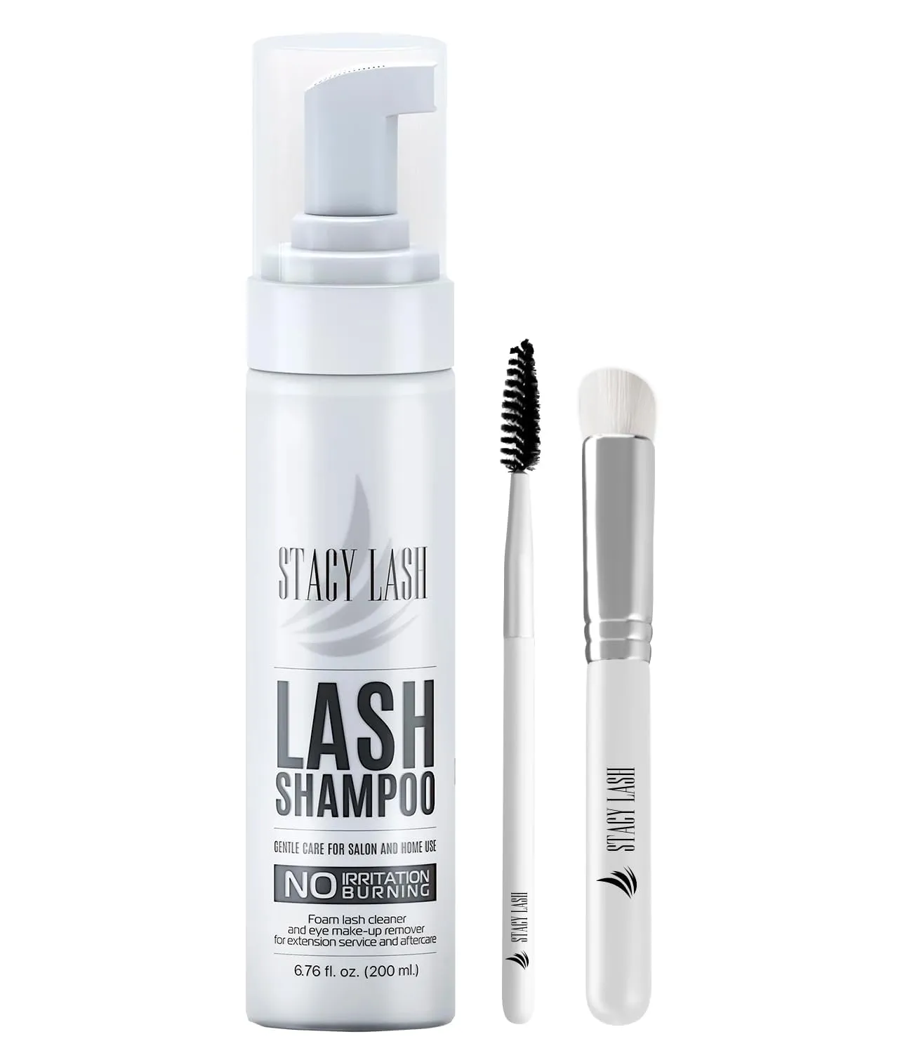 STACY LASH 6.76 fl.oz / 200ml Eyelash Extension Shampoo   Brush/Eyelid Foaming Cleanser/Wash for Extensions & Natural Lashes/Safe Makeup Remover/Supplies for Professional & Home Use
