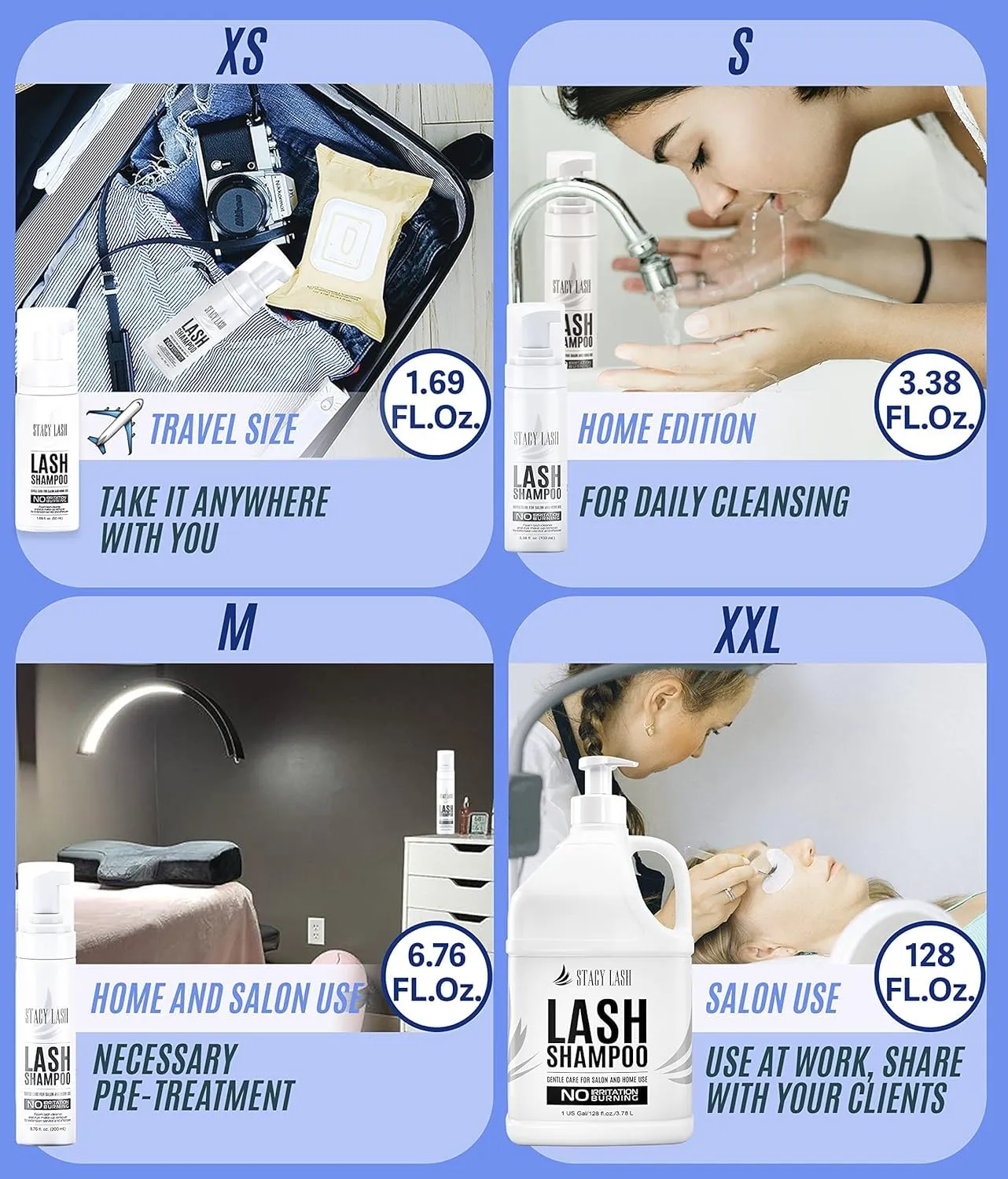 STACY LASH 6.76 fl.oz / 200ml Eyelash Extension Shampoo   Brush/Eyelid Foaming Cleanser/Wash for Extensions & Natural Lashes/Safe Makeup Remover/Supplies for Professional & Home Use
