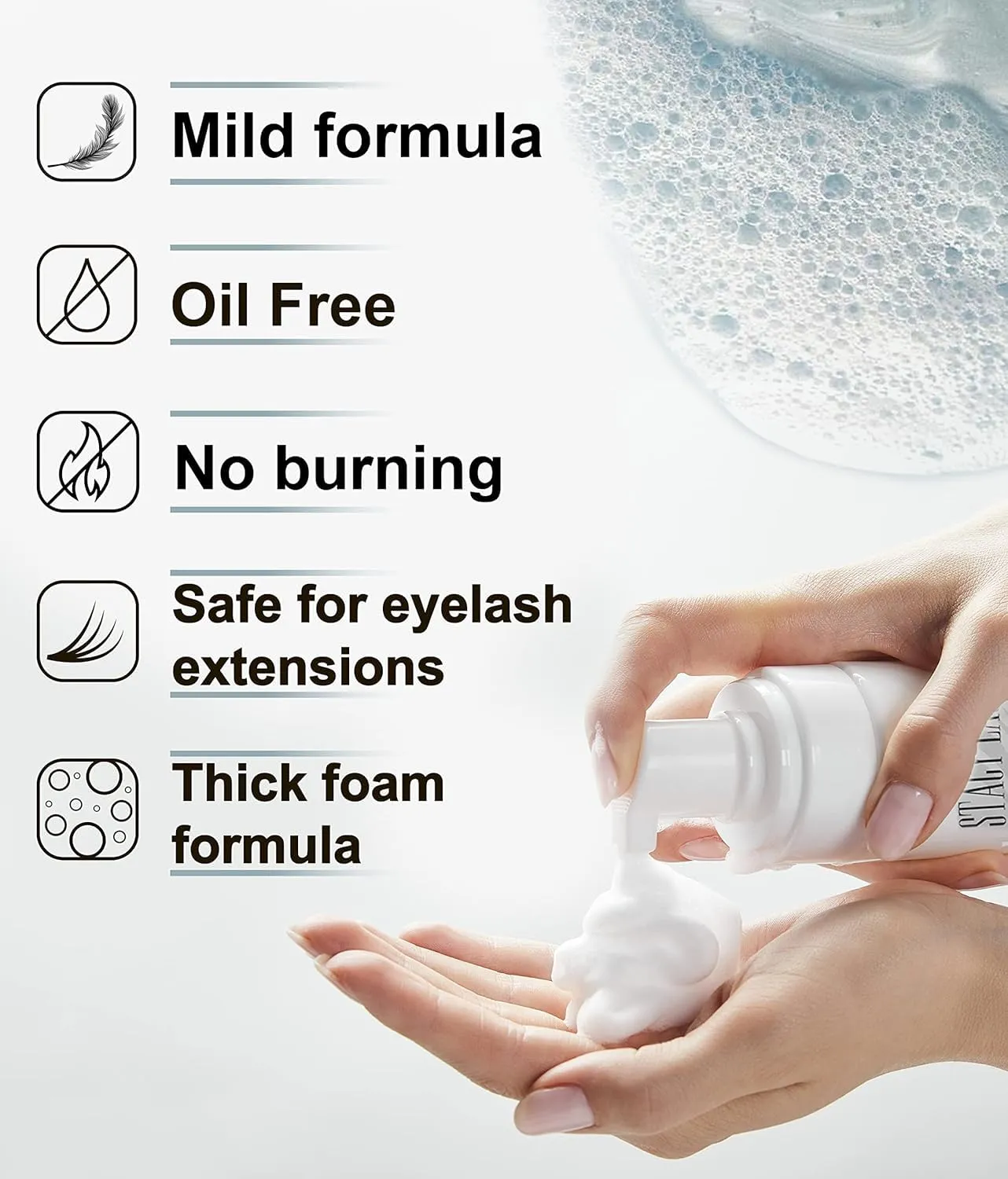 STACY LASH 6.76 fl.oz / 200ml Eyelash Extension Shampoo   Brush/Eyelid Foaming Cleanser/Wash for Extensions & Natural Lashes/Safe Makeup Remover/Supplies for Professional & Home Use