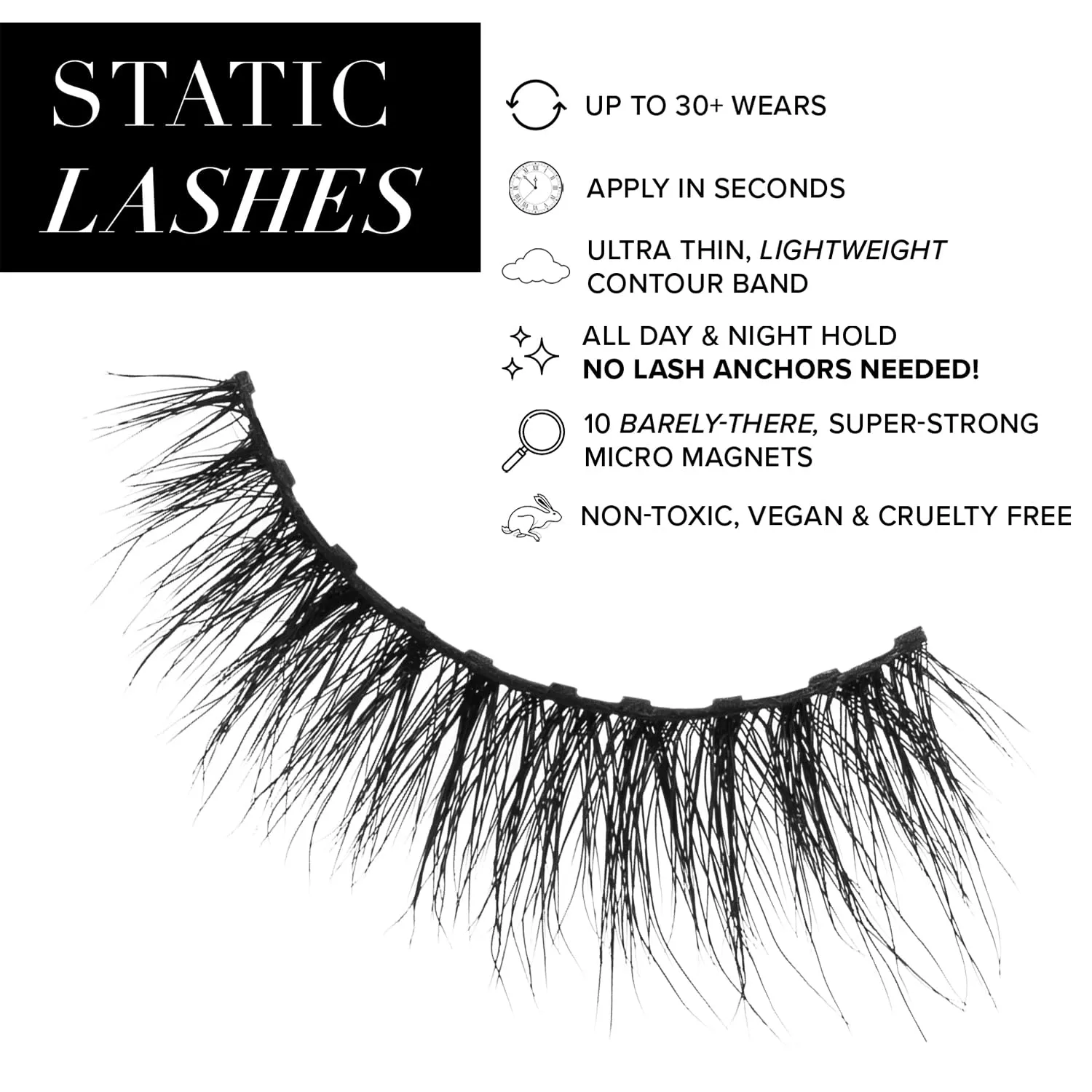 Static Nails Magnetic Eyelashes | Soft & Wispy (Black, Glam) | Comfortable Magnetic Lashes, Fake Eyelash Extension Kit, False Lashes | Reusable, No Glue Needed, 3D Natural Look Eyelashes