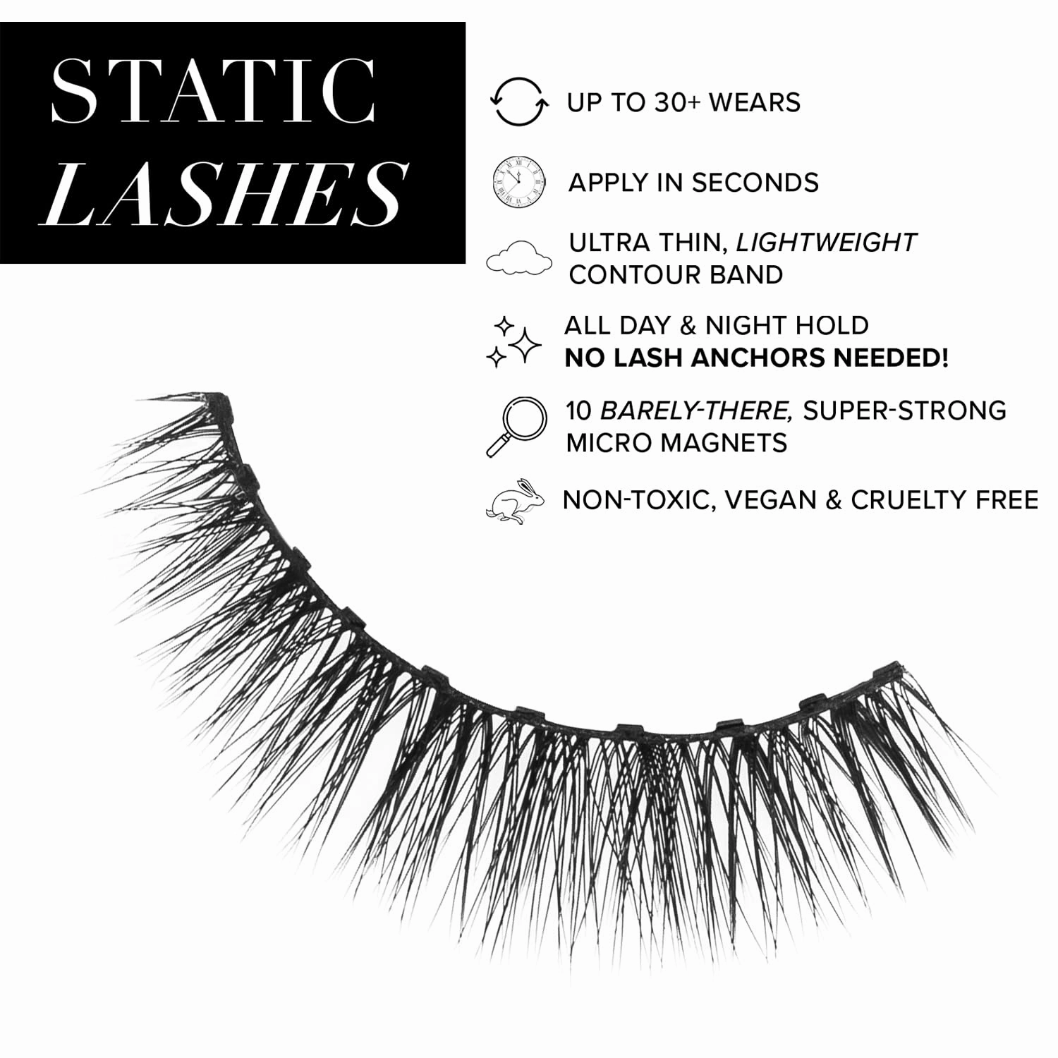Static Nails Magnetic Eyelashes | Jet Setter (Black, Natural) | Comfortable Magnetic Lashes, Fake Eyelash Extension Kit, False Lashes | Reusable, No Glue Needed, 3D Natural Look Eyelashes