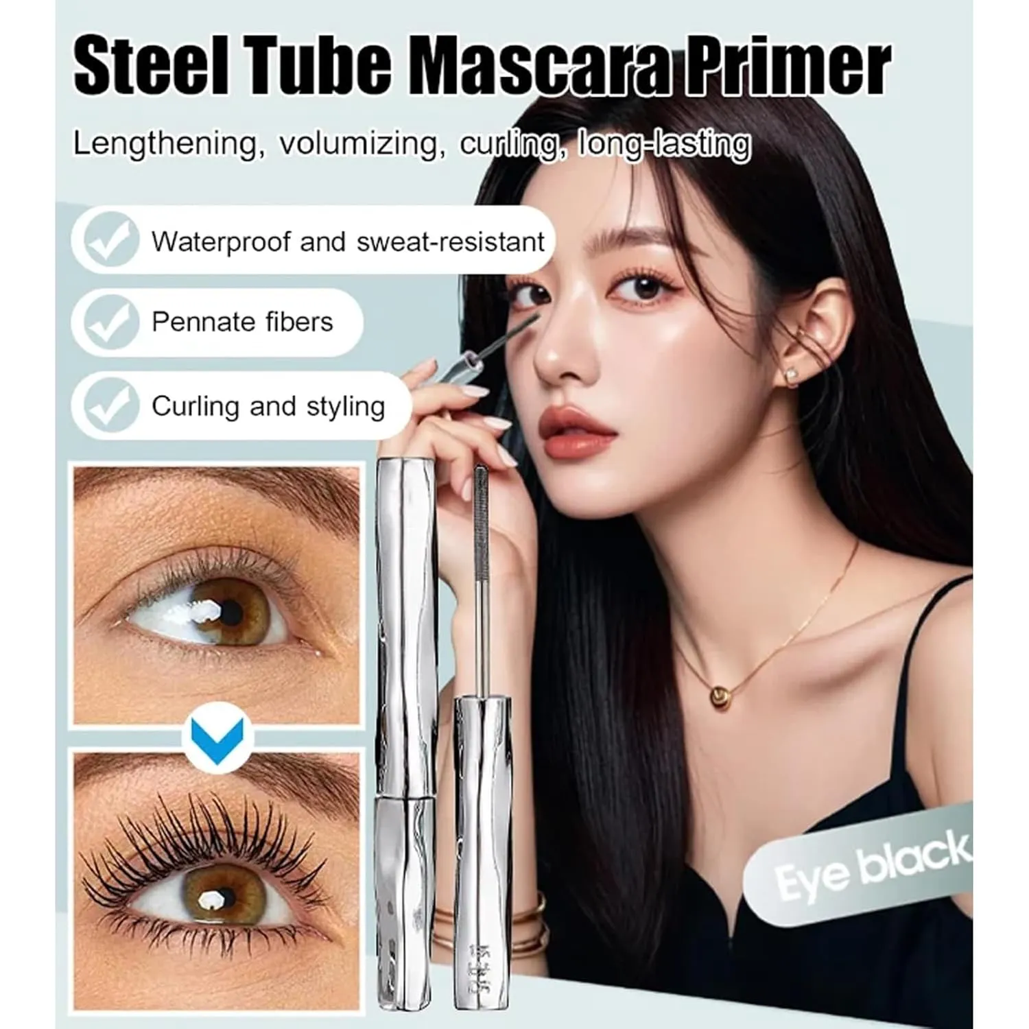 Steel Pipe Eyelash Primer, Steel Tube Mascara Primer, Waterproof Long Curling Mascara, No-Smudge Long-Lasting Eyelash Primer (3pcs)