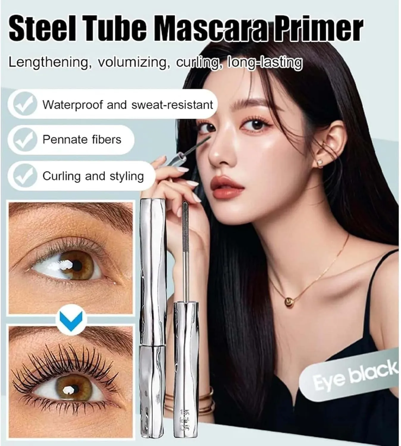 Steel Tube Eyelash Primer - Waterproof, No-Smudge Mascara Base for Long-Lasting, Voluminous, and Long Curling Lashes -Wear and Enhanced Mascara Effect(3pc)
