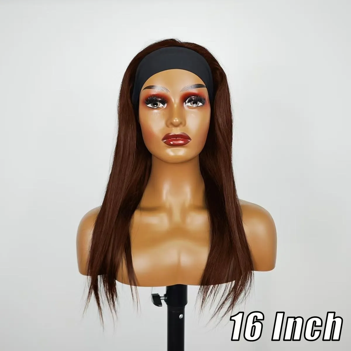 Straight Chocolate Brown Headband Wig Human Hair for Women 22-Inch 180% Density Headband Wigs Glueless Human Hair Wig(Straight, #4)