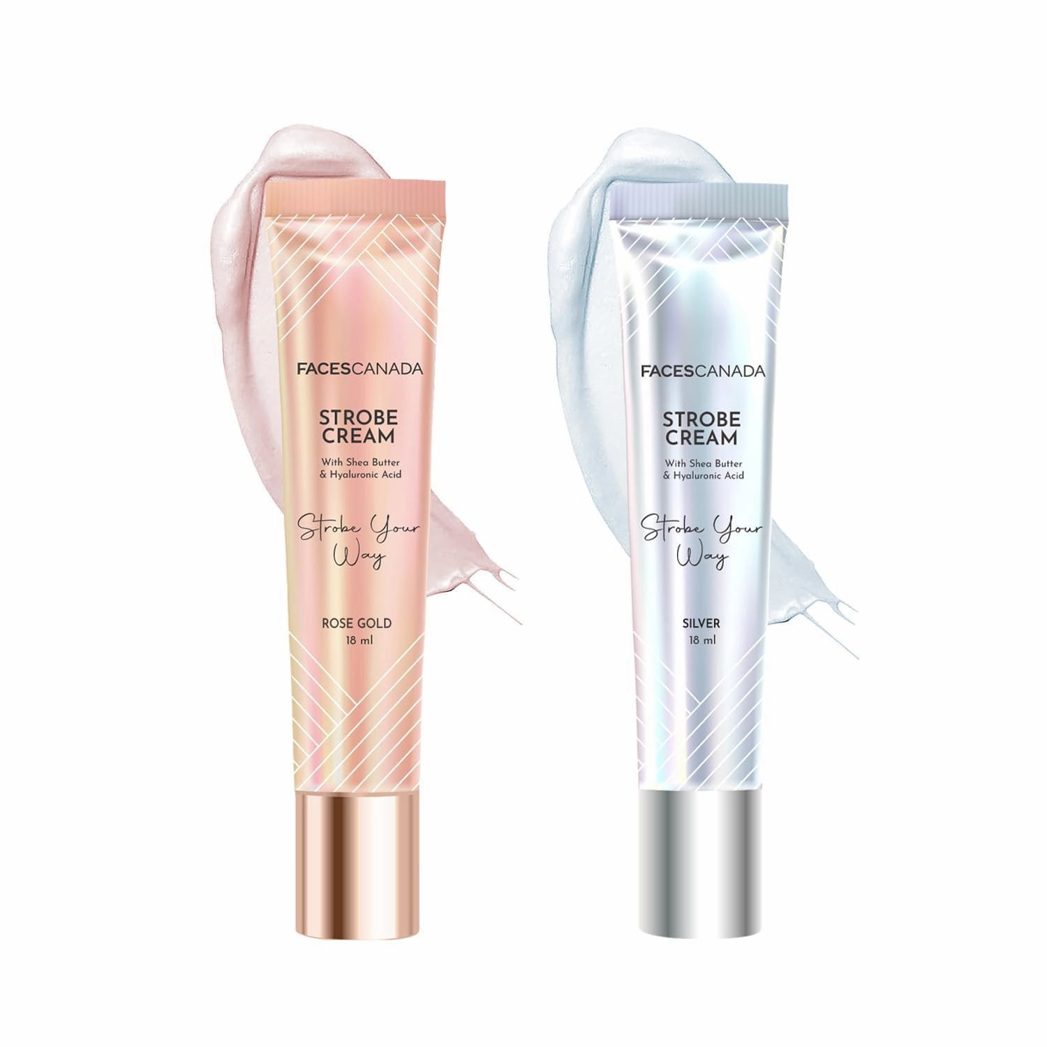 Strobe Cream Combo Pack, Rose Gold and Silver, 18ml Each, Illuminating Makeup Base Primer and Highlighter