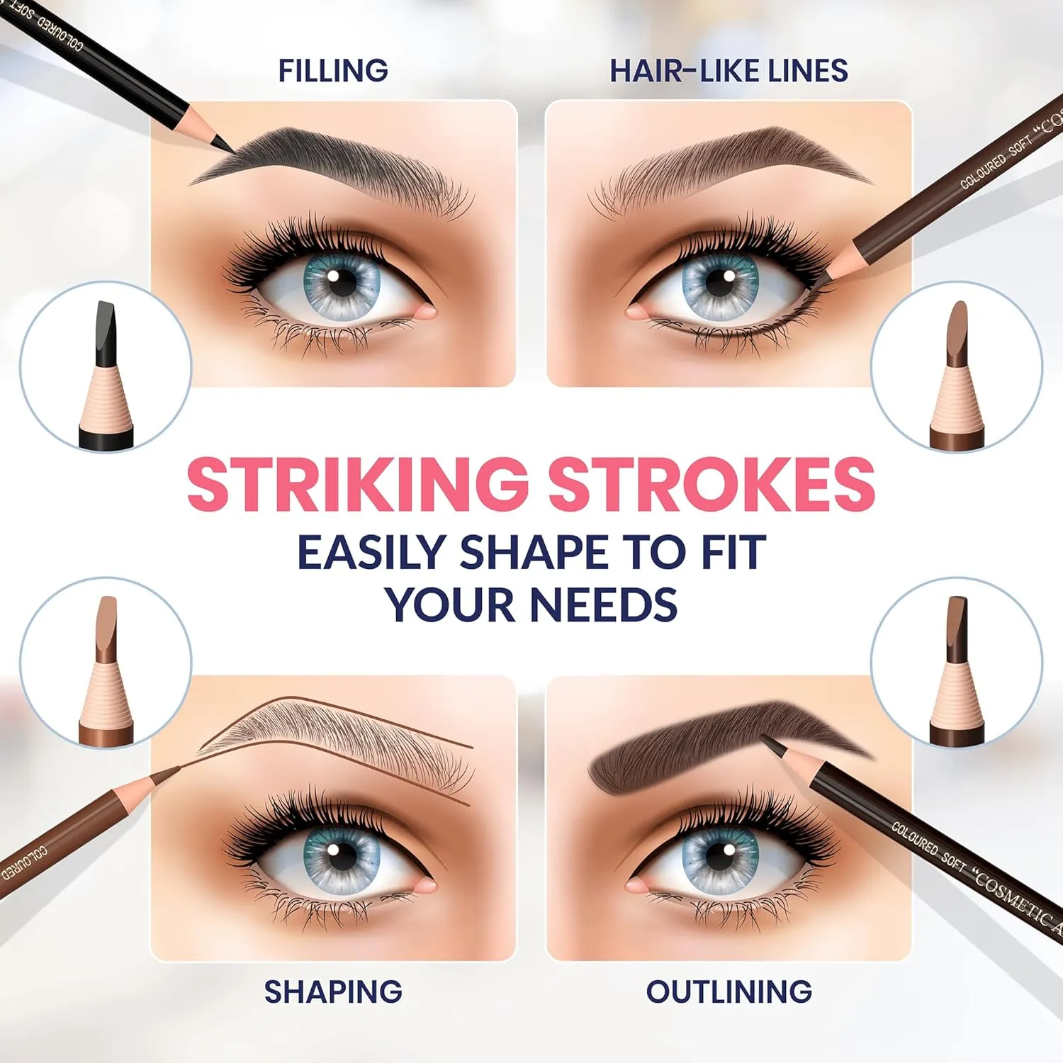 Stylia Waterproof Eyebrow Pencils For Women – Long-Lasting Microblading Supplies Brow Pencil, Perfect for Eyebrow Shaper, Filling & Defining Natural-Looking Brow - (12PC in 5 Colors)