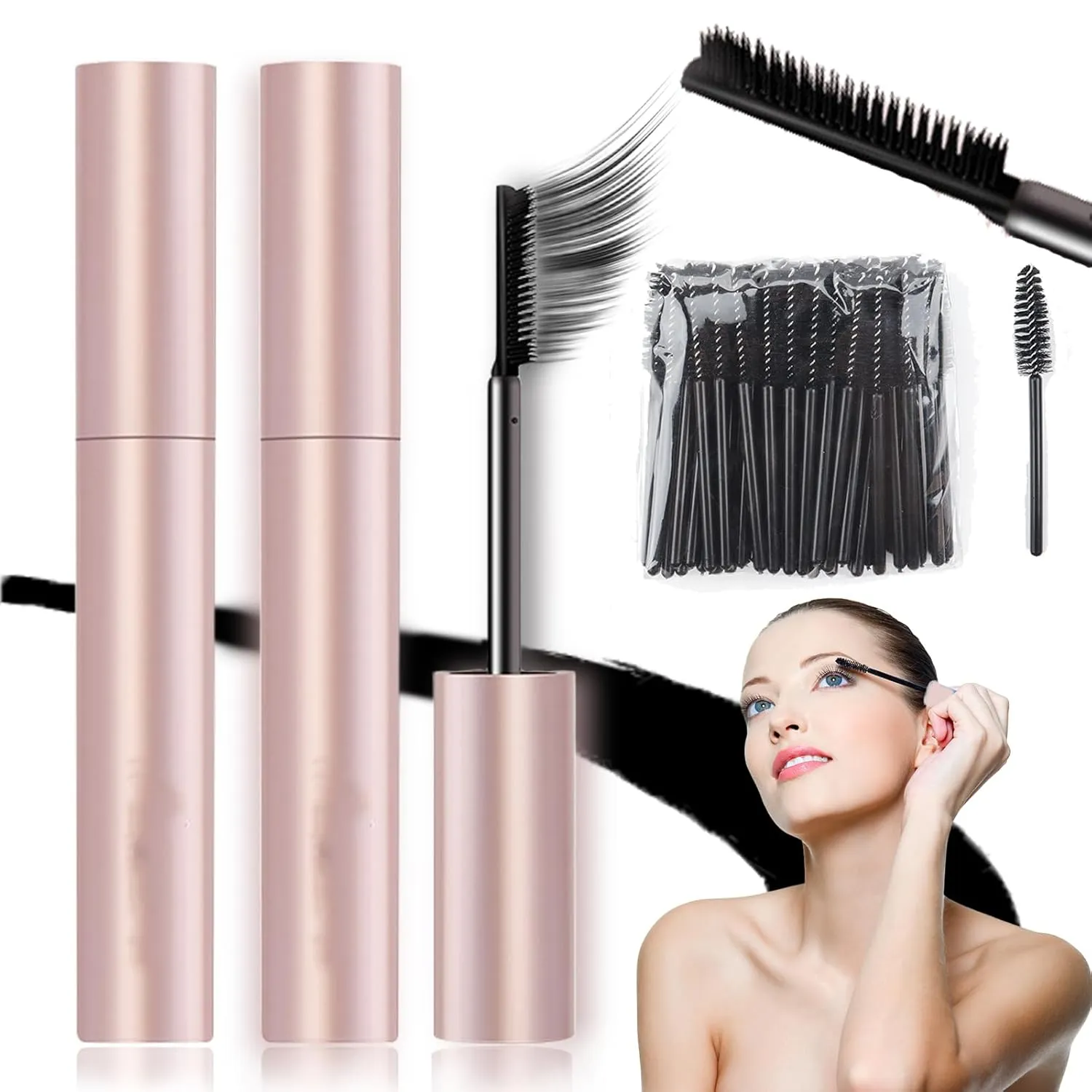 Submarine Mascara, Submarinen Tubing Mascaras Black & Brown for Lash Makeup, Natural Defining Curling Waterproof Tubing Mascara, Thick, No Smudging, No Clumping (2PCS-Black)