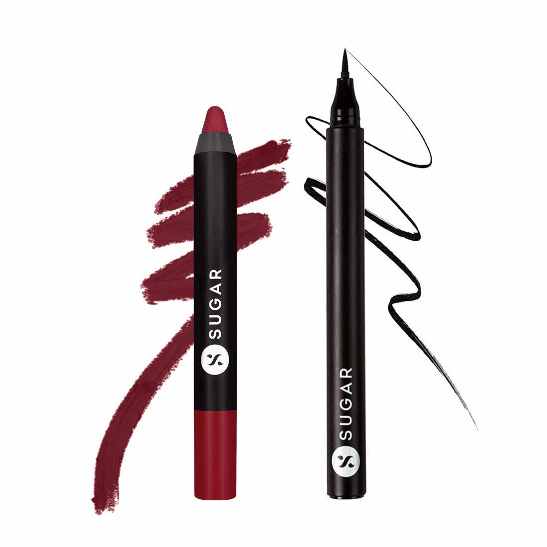 SUGAR Wingman Waterproof Microliner - 01 I'll Be Black   SUGAR Matte As Hell Crayon Lipstick - 12 Baby Houseman