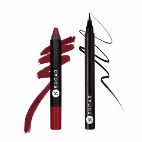 SUGAR Wingman Waterproof Microliner - 01 I'll Be Black   SUGAR Matte As Hell Crayon Lipstick - 12 Baby Houseman