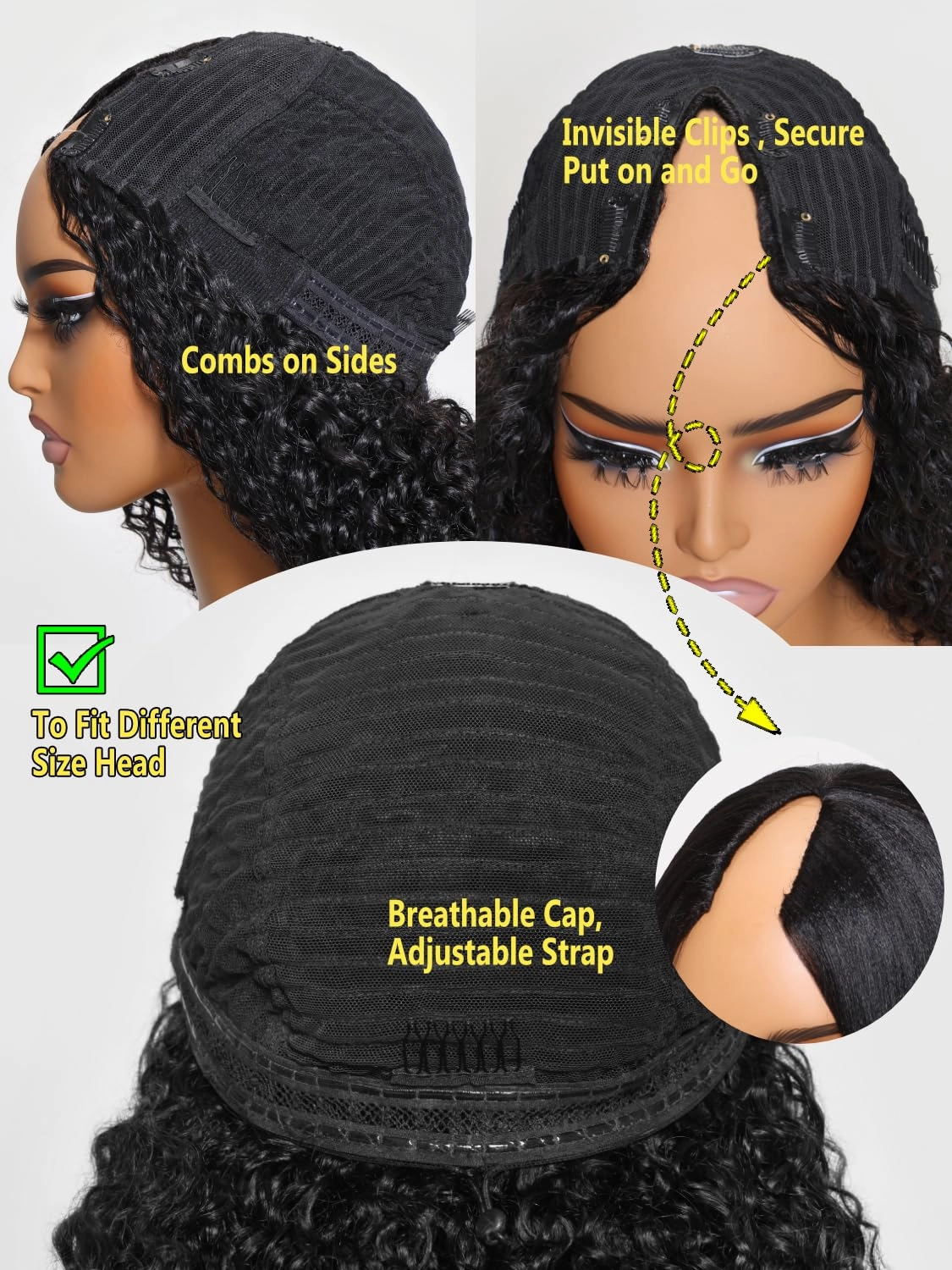 Sunber V Part Wig Human Hair Yaki Straight Ombre Brown Upgrade U Part Wig with Dark Roots Glueless No Leave Out No Gel No Lace V Shape Clip Wig for Women Beginner Ready to Go Wig Chestnut Brown 24Inch