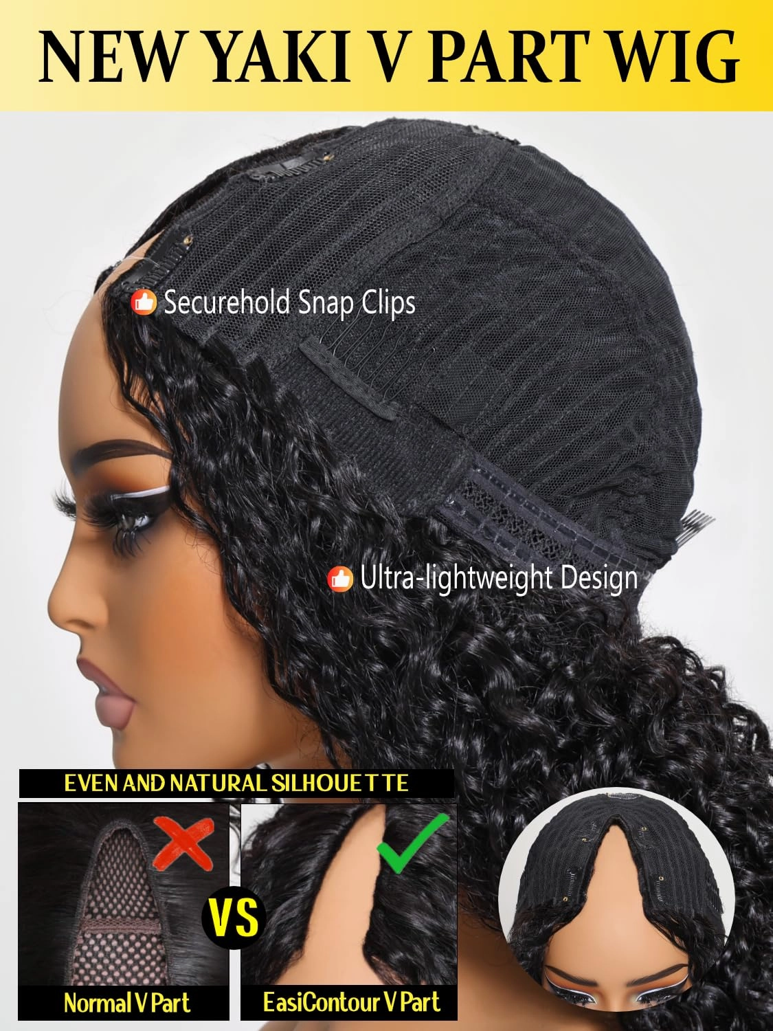 Sunber V Part Wig Human Hair Yaki Straight Ombre Brown Upgrade U Part Wig with Dark Roots Glueless No Leave Out No Gel No Lace V Shape Clip Wig for Women Beginner Ready to Go Wig Chestnut Brown 24Inch