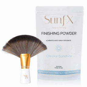 SunFX Post Spray Tanning Finishing Powder 1LB Cheeky Sunshine & Professional Salon Large Fan Brush Combo