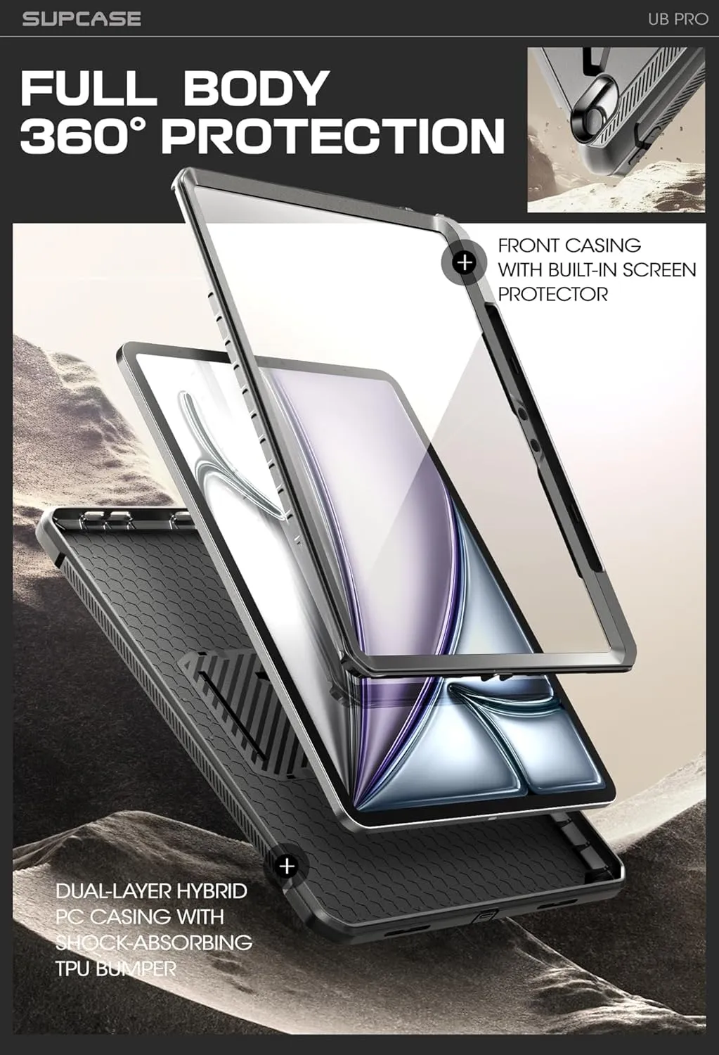 SUPCASE for iPad Air 13 Inch Case M3/M2 (2025/2024) with Pencil Holder (Unicorn Beetle Pro), [Built-in Screen Protector & Stand] [Military-Grade Protection] Rugged Cover for iPad Air 13 Inch, Black