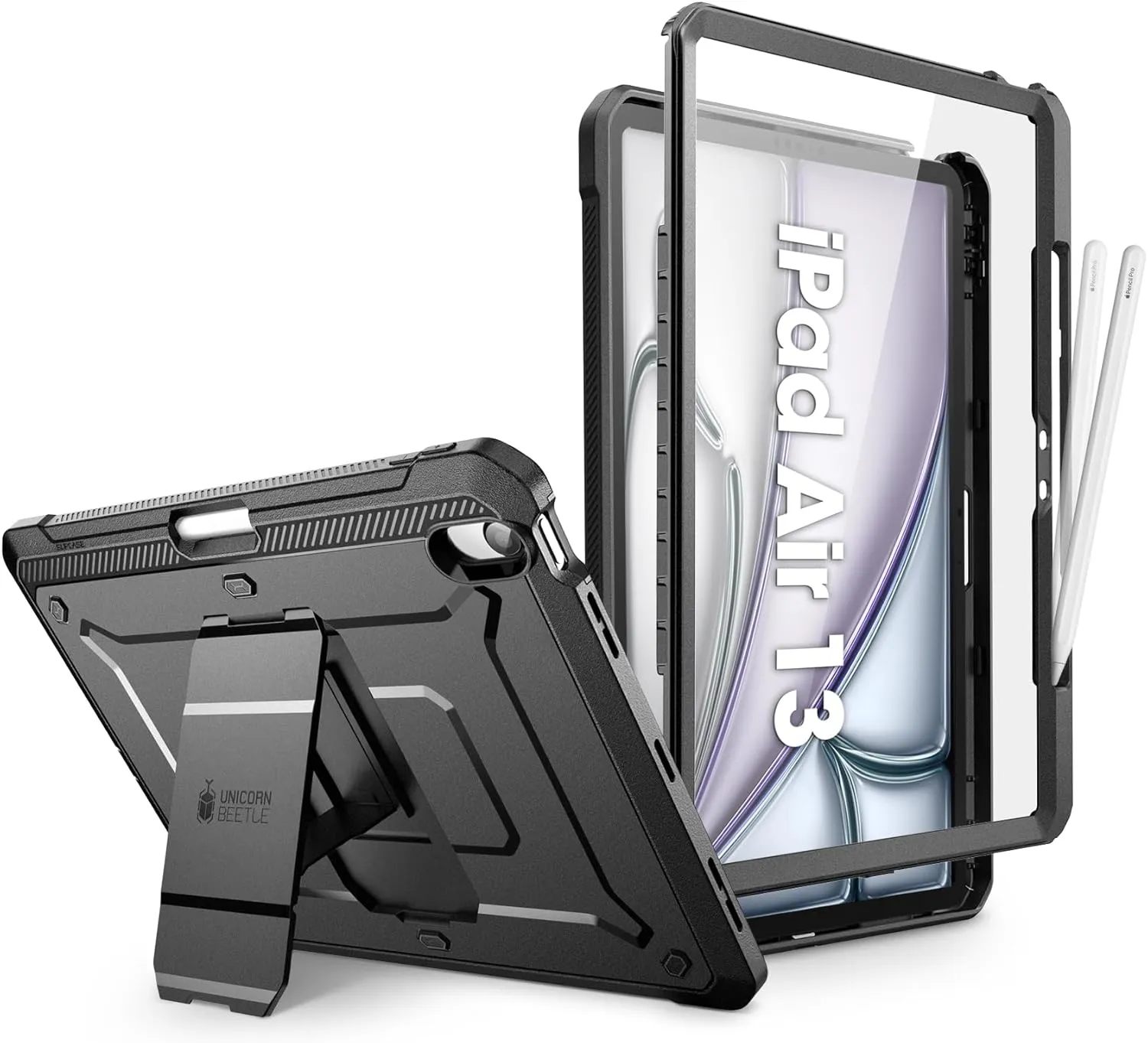 SUPCASE for iPad Air 13 Inch Case M3/M2 (2025/2024) with Pencil Holder (Unicorn Beetle Pro), [Built-in Screen Protector & Stand] [Military-Grade Protection] Rugged Cover for iPad Air 13 Inch, Black