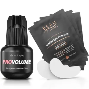 Super Strong Eyelash Extension Glue   100 Pairs Under Eye Pads | Black Lash Adhesive for Long Lasting Semi Permanent Individual Lash Extensions | Lint Free Hydrogel Eye Patches | Vitamin C & Aloe Vera