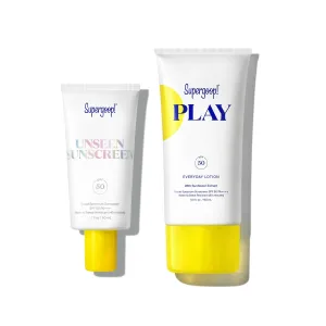 Supergoop! Unseen Sunscreen SPF 50 Invisible Sun Protection for Face (1.7 fl oz)   PLAY Everyday Lotion SPF 50 (5.5 fl oz) - Broad Spectrum Body & Face Sunscreen for Sensitive Skin