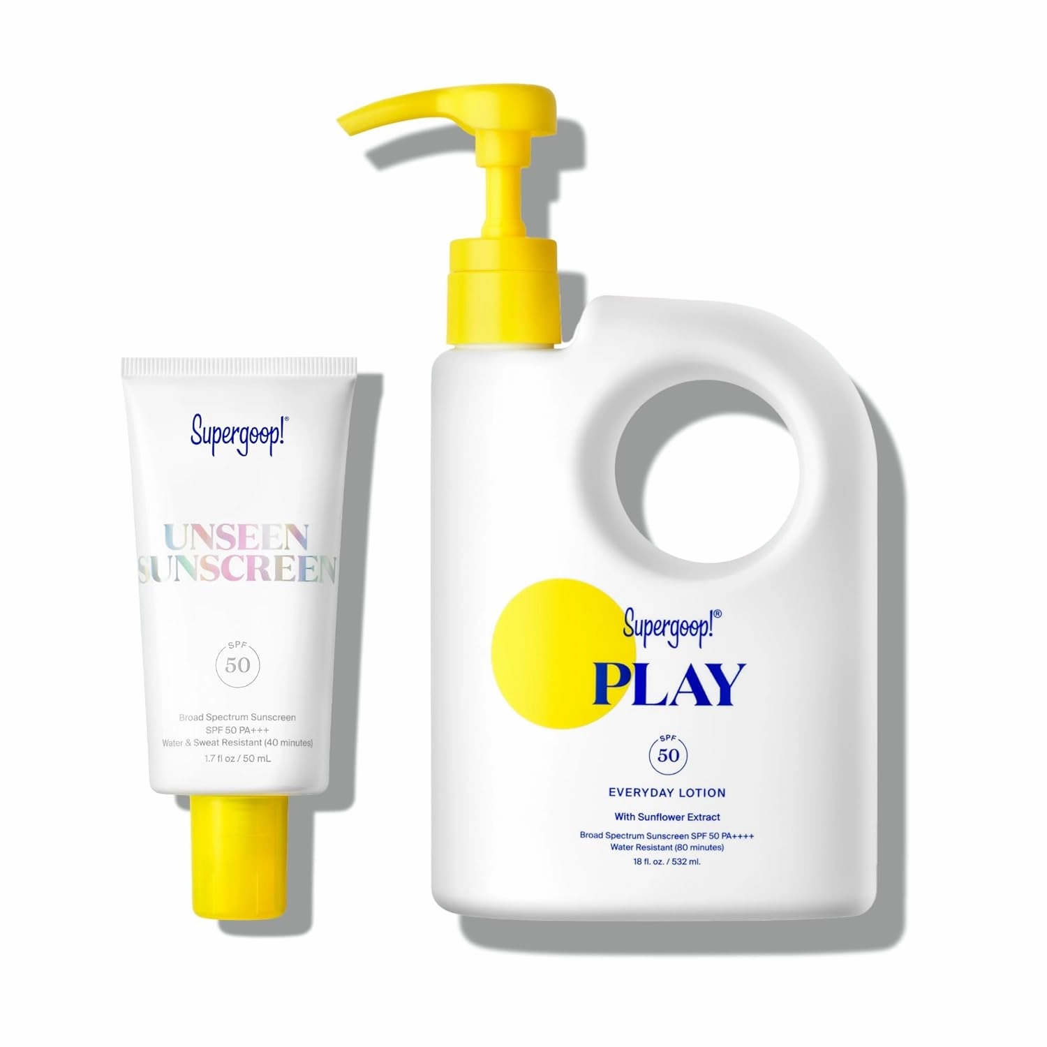 Supergoop! Unseen Sunscreen SPF 50 Invisible Sun Protection for Face (1.7 fl oz)   PLAY Everyday Lotion SPF 50 (18 fl oz) - Broad Spectrum Body & Face Sunscreen for Sensitive Skin