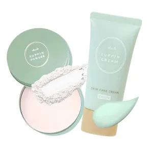 Suppin Setting Powder & Hydrating BB Cream, Pressed Powder with Skin-Smoothing Amino Acid  Lightweight Makeup Foundation Moisturizer Cream with Botanical Extract Formula, White Floral Bouquet