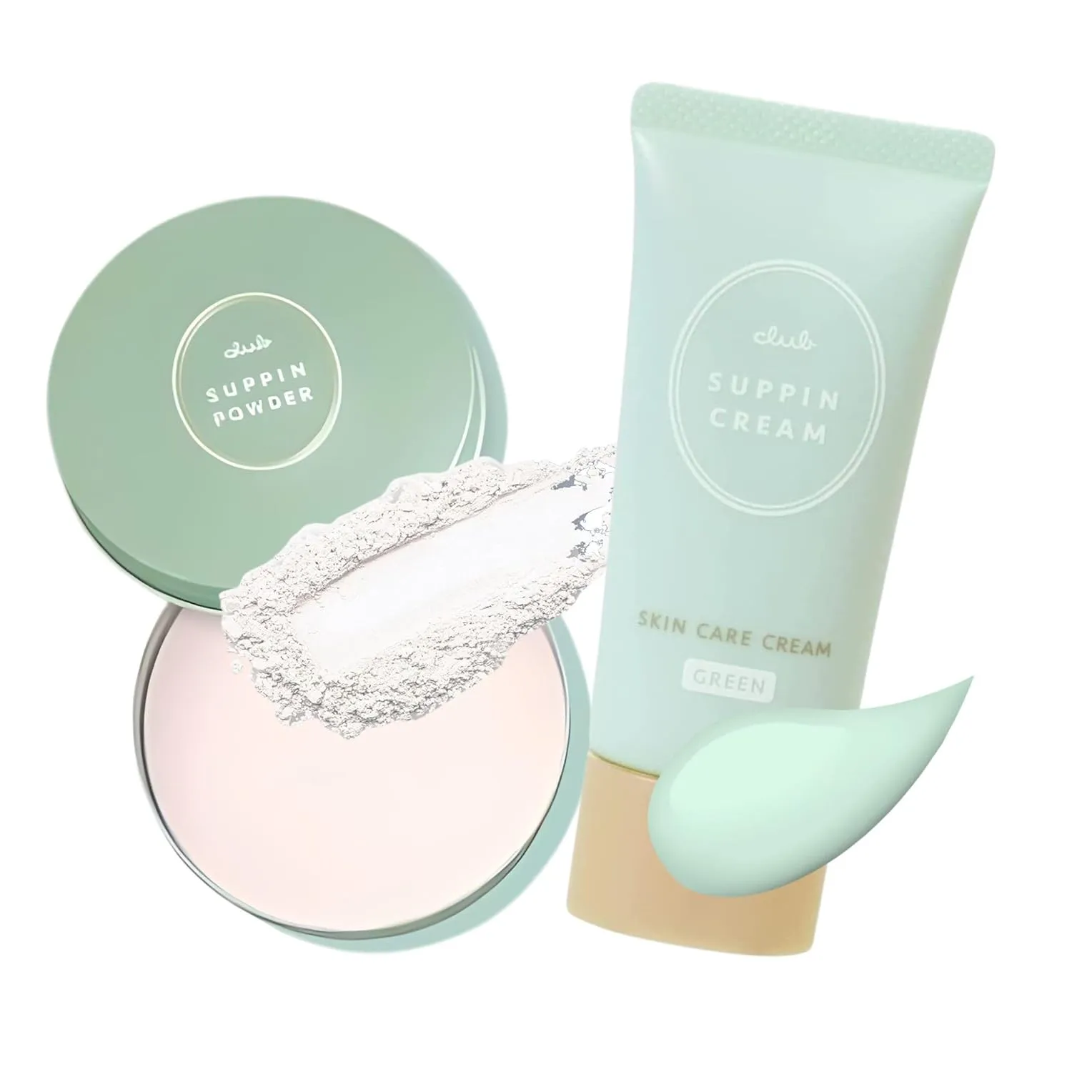 Suppin Setting Powder & Hydrating BB Cream, Pressed Powder with Skin-Smoothing Amino Acid  Lightweight Makeup Foundation Moisturizer Cream with Botanical Extract Formula, White Floral Bouquet