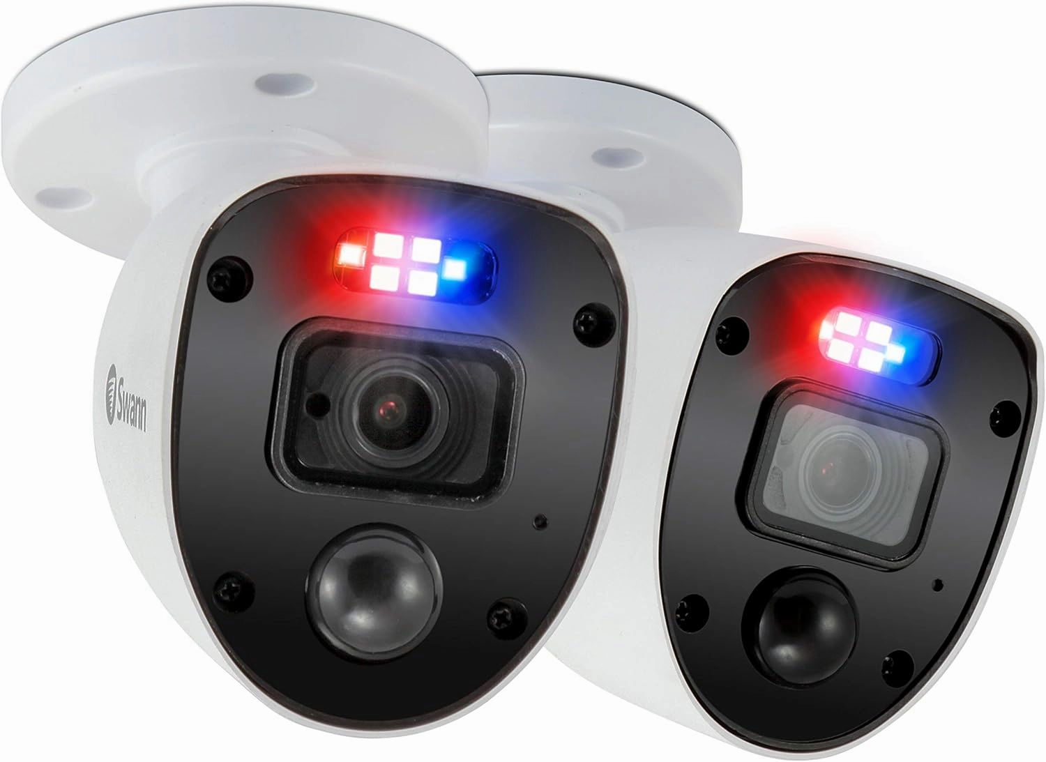 Swann Security outdoor 1080p Full HD Flashing Lights Bullet Analogue CCTV Camera - 2 Pack, White, Motion Only