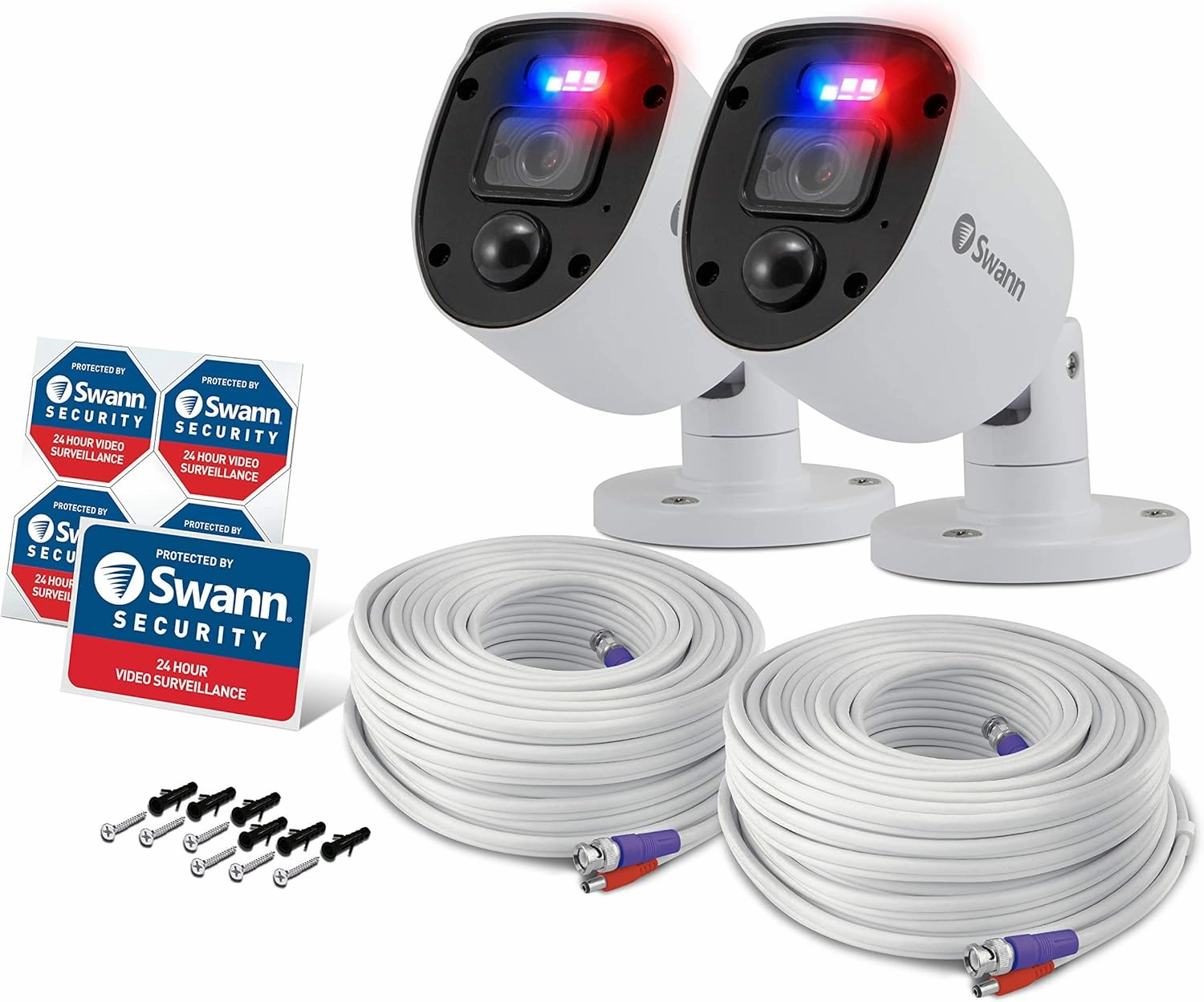 Swann Security outdoor 1080p Full HD Flashing Lights Bullet Analogue CCTV Camera - 2 Pack, White, Motion Only