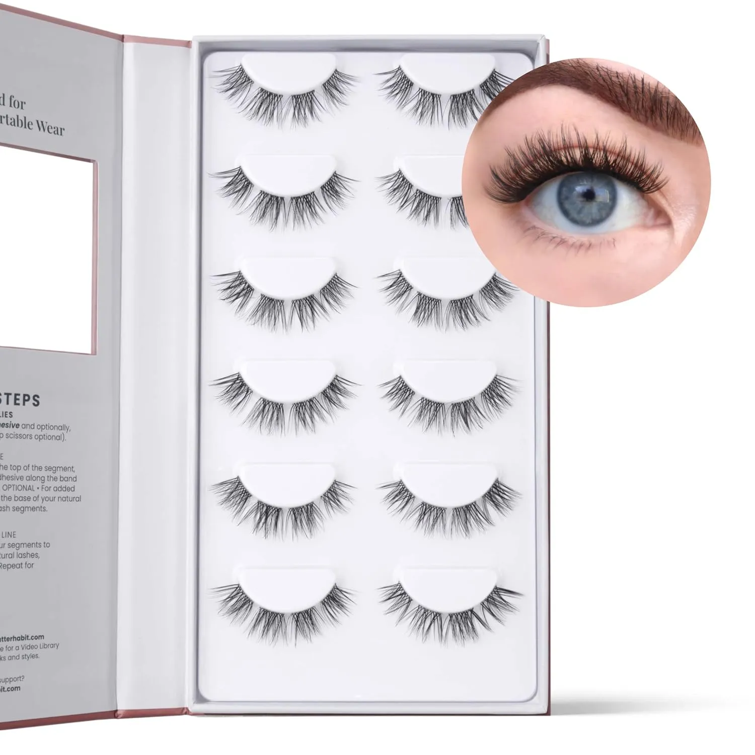 Sweetheart Doll-Eyed Lash Clusters for Women, Salon Quality At Home Eyelashes Extension Kit, 6 Lash Sets, No Lash Glue Included