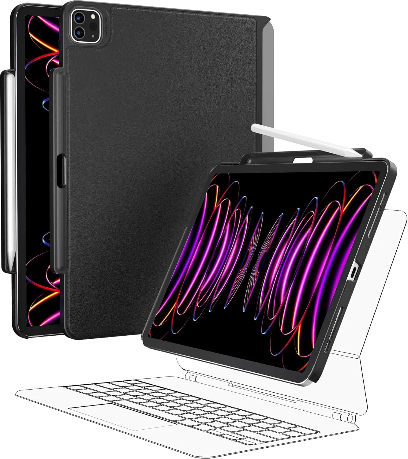SwitchEasy CoverBuddy [Enhanced] Case for iPad Pro 12.9"Compatible with Magic Keyboard & Smart Keyboard Folio (Keyboard Not Included) | with Pencil Holder | for iPad Pro 12.9" 5-6th Gen, Leather Black