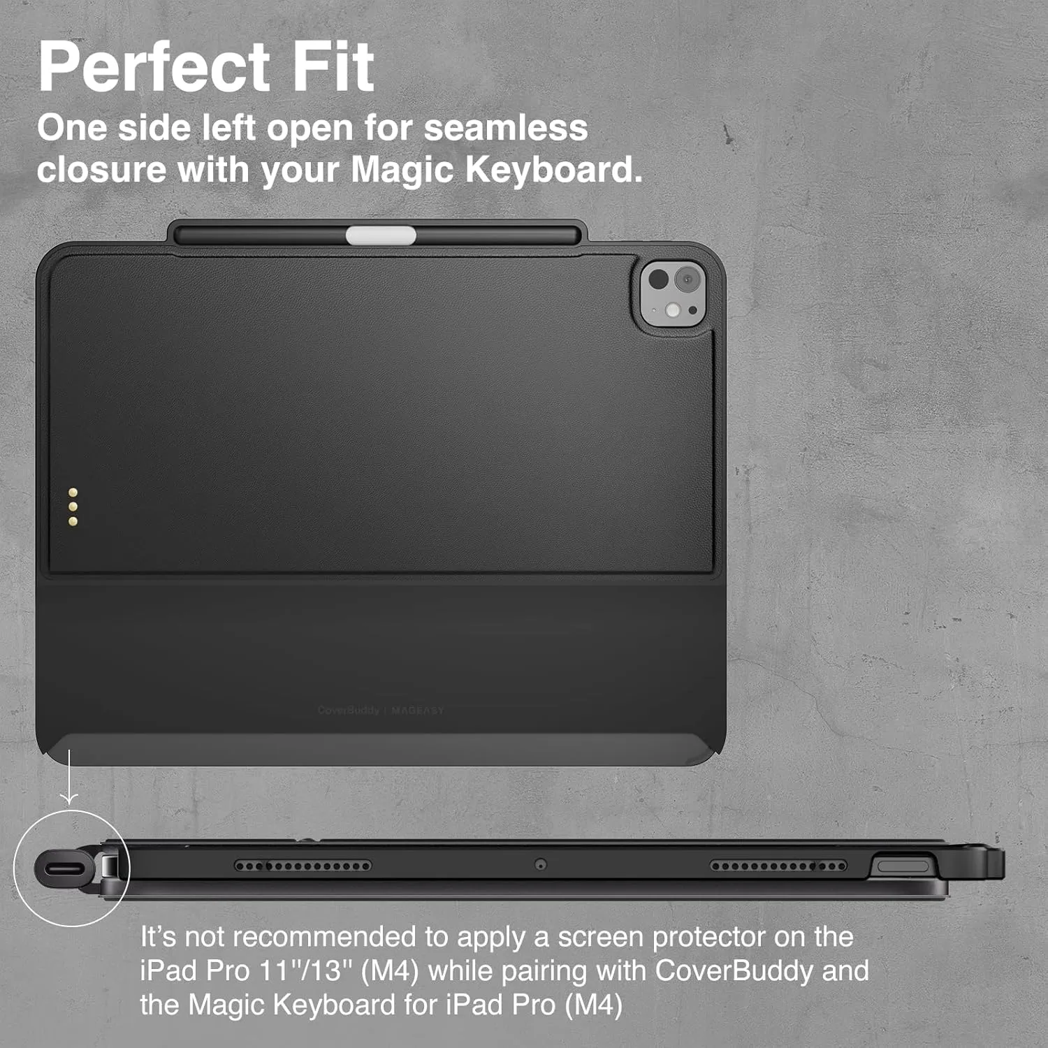 SWITCHEASY CoverBuddy for 2024 iPad Pro 13" M4 - Magic Keyboard Compatible Case for iPad Pro (M4), Enhanced Thickness & Heat Dissipation [Keyboard Not Included] - Black (Leather)