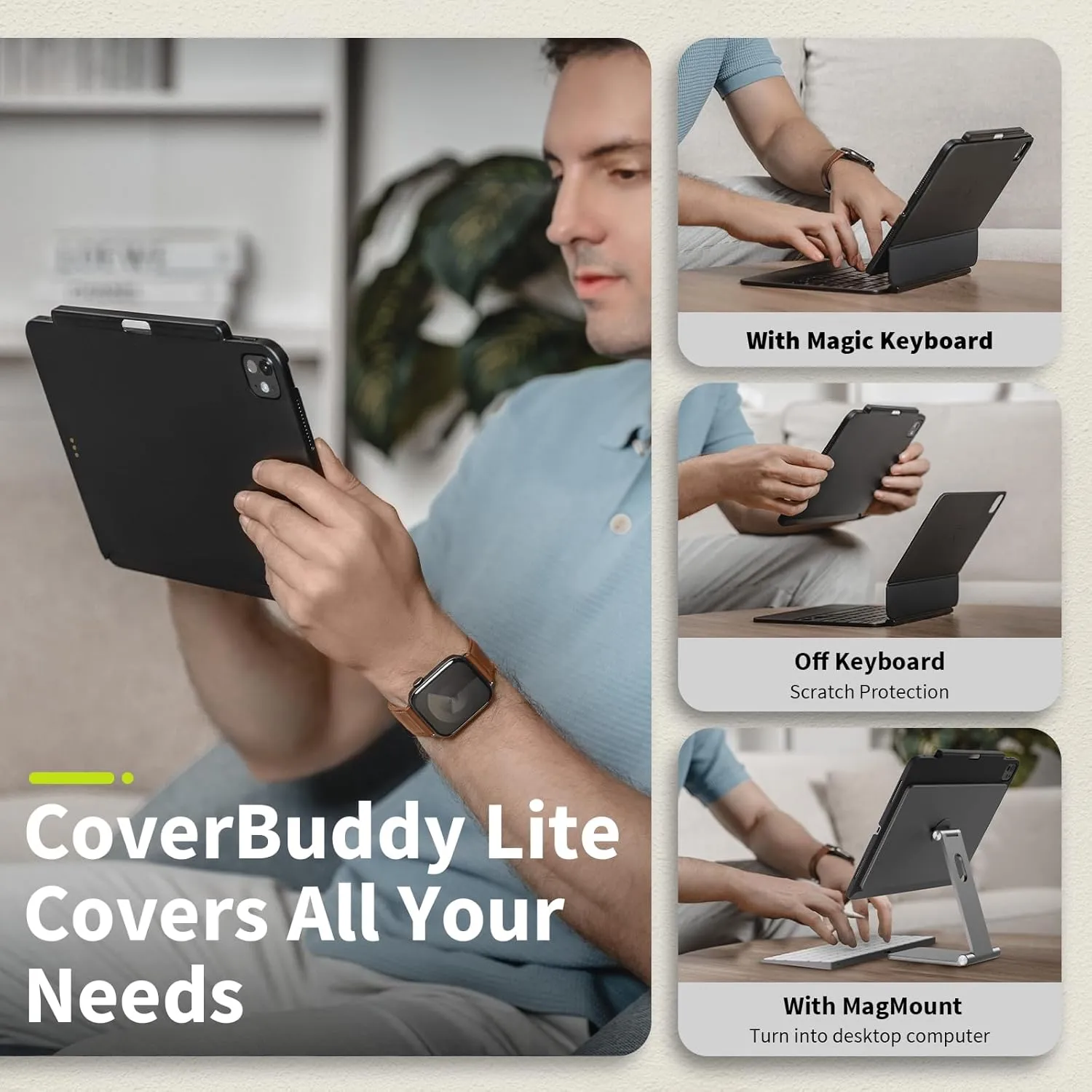 SwitchEasy CoverBuddy Lite for 2024 iPad Air 11" - Case Compatible with Magic Keyboard for iPad Air (M2), with Apple Pencil Pro Pencil Holder - Black