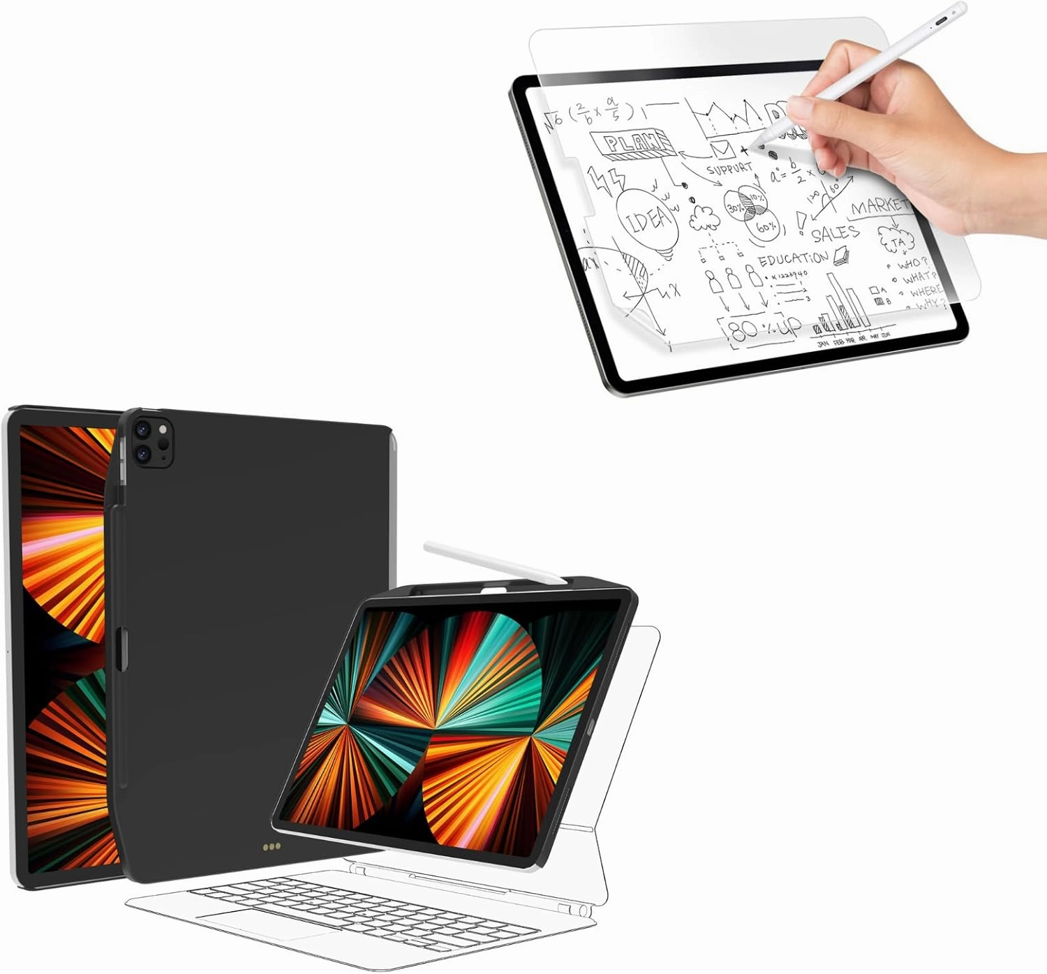 SwitchEasy CoverBuddy iPad Pro 12.9" Case Compatible with Magic Keyboard & Smart Keyboard Folio (Keyboard Not Included)- Black Bundle with Like Paper iPad Pro Screen Protector 11" / iPad Air 10.9"