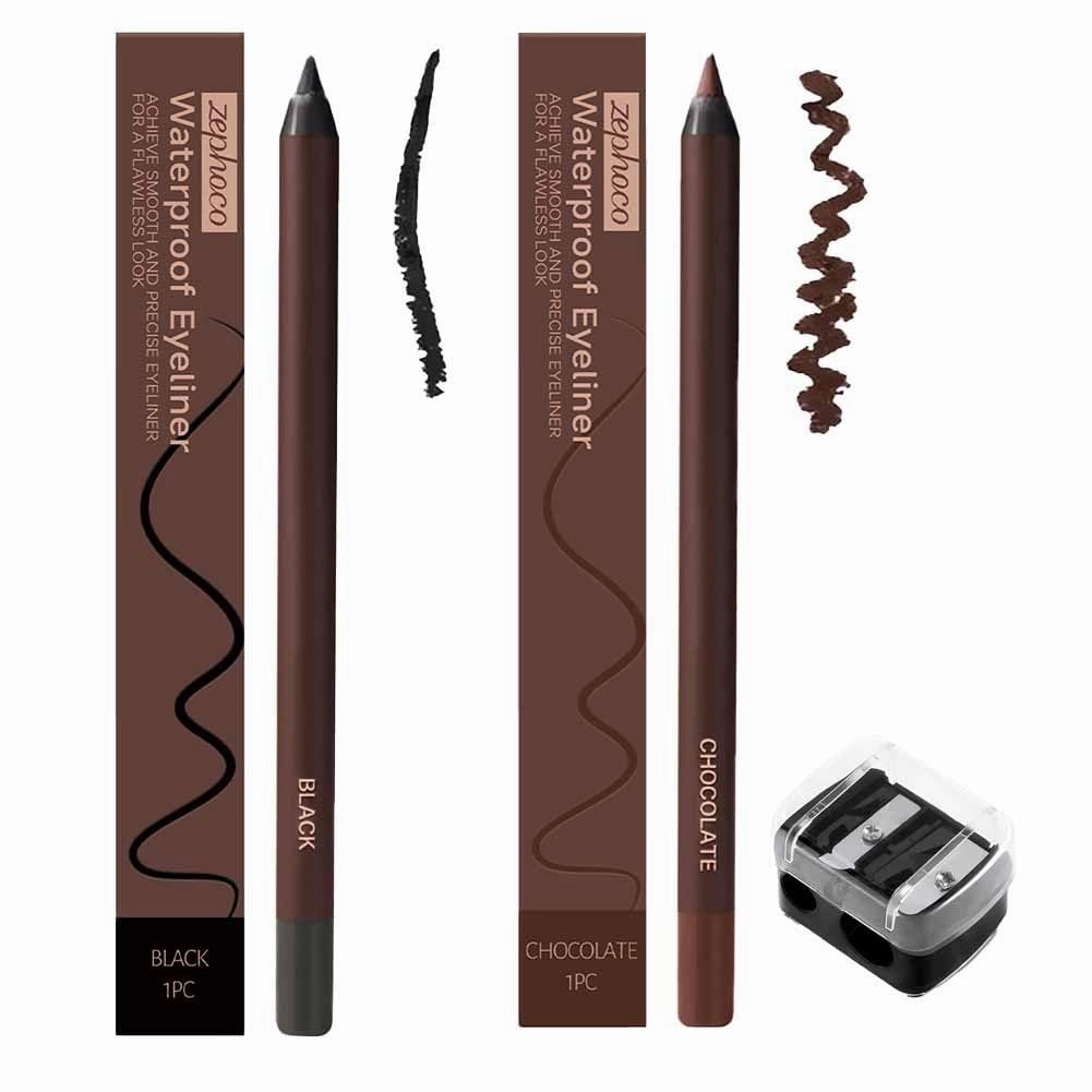 Systemous 24 Hr Waterproof Eyeliner Duo Sharpenable Eye Pencil, Persona Plum Eyeliner, Chocolate 2 in 1 Eye Liner and Eyebrow Pencil, Smooth and Easy to Color, No Smudging, Fading(Chocolate Black)