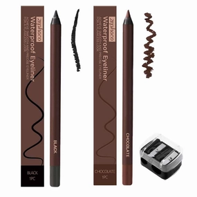 Systemous 24 Hr Waterproof Eyeliner Duo Sharpenable Eye Pencil, Persona Plum Eyeliner, Chocolate 2 in 1 Eye Liner and Eyebrow Pencil, Smooth and Easy to Color, No Smudging, Fading(Chocolate Black)