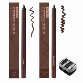 Systemous 24 Hr Waterproof Eyeliner Duo Sharpenable Eye Pencil, Persona Plum Eyeliner, Chocolate 2 in 1 Eye Liner and Eyebrow Pencil, Smooth and Easy to Color, No Smudging, Fading(Chocolate Plum)