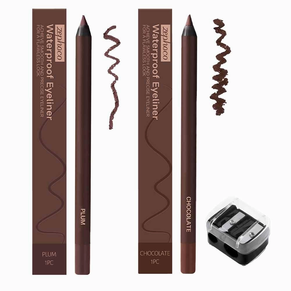 Systemous 24 Hr Waterproof Eyeliner Duo Sharpenable Eye Pencil, Persona Plum Eyeliner, Chocolate 2 in 1 Eye Liner and Eyebrow Pencil, Smooth and Easy to Color, No Smudging, Fading(Chocolate Plum)