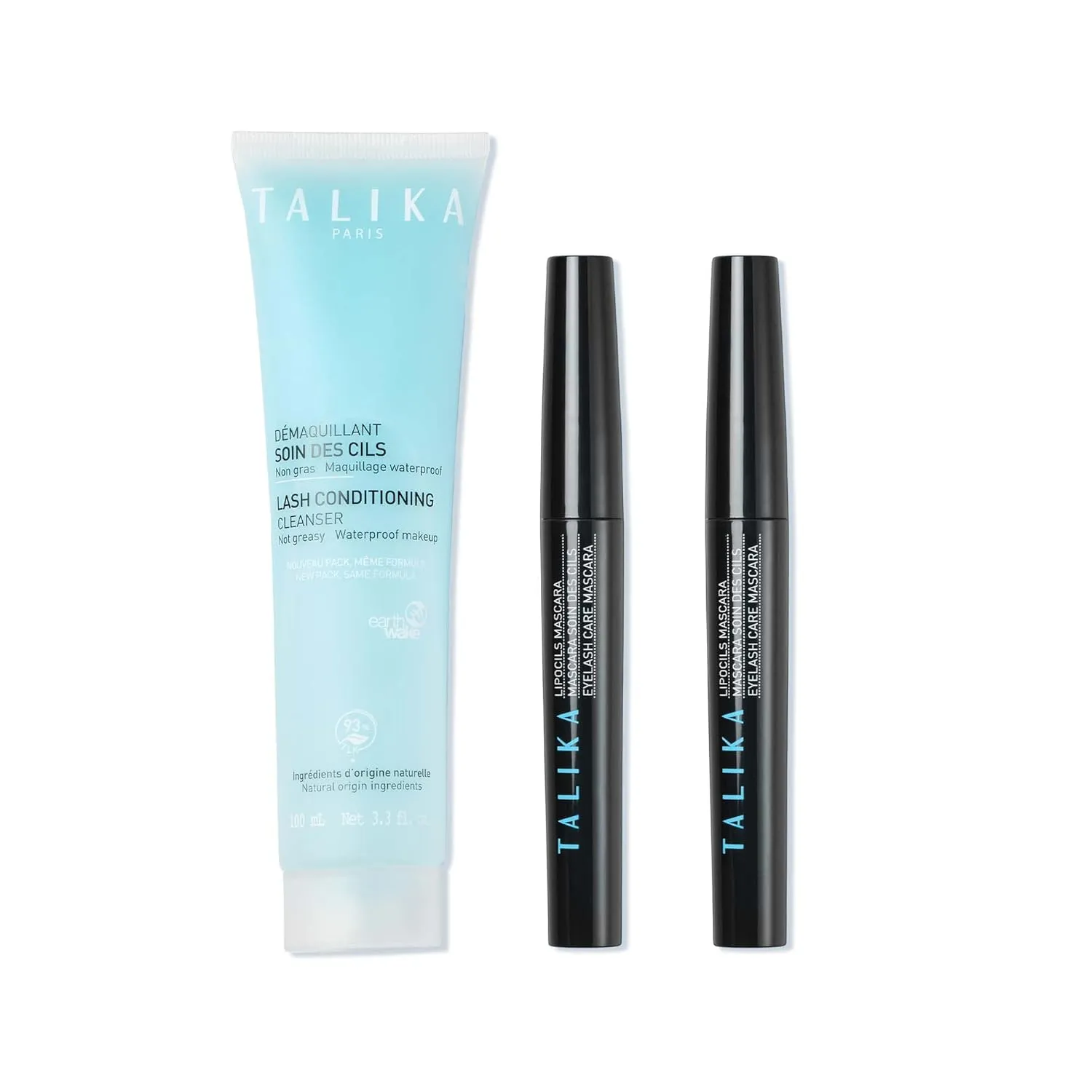 Talika Eyelash Bundle - 2X Talika Lipocils Mascara Black,Talika Lash Conditioning Cleanser Eye Makeup Remover, Leave-in Make Up Remover for Sensitive & Fragile Eye Lashes-With Unique Talika Tote Bag
