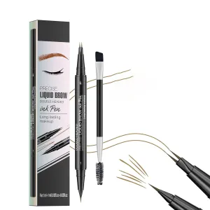 Taprinferior Microblading Eyebrow Pencil, Curved Waterproof Instantaneou Dual Tipped Eyebrow Pencil, 2-in-1 Dual-Ended Eyebrow Pen, for Natural Hair-Like (1# Light Brown)