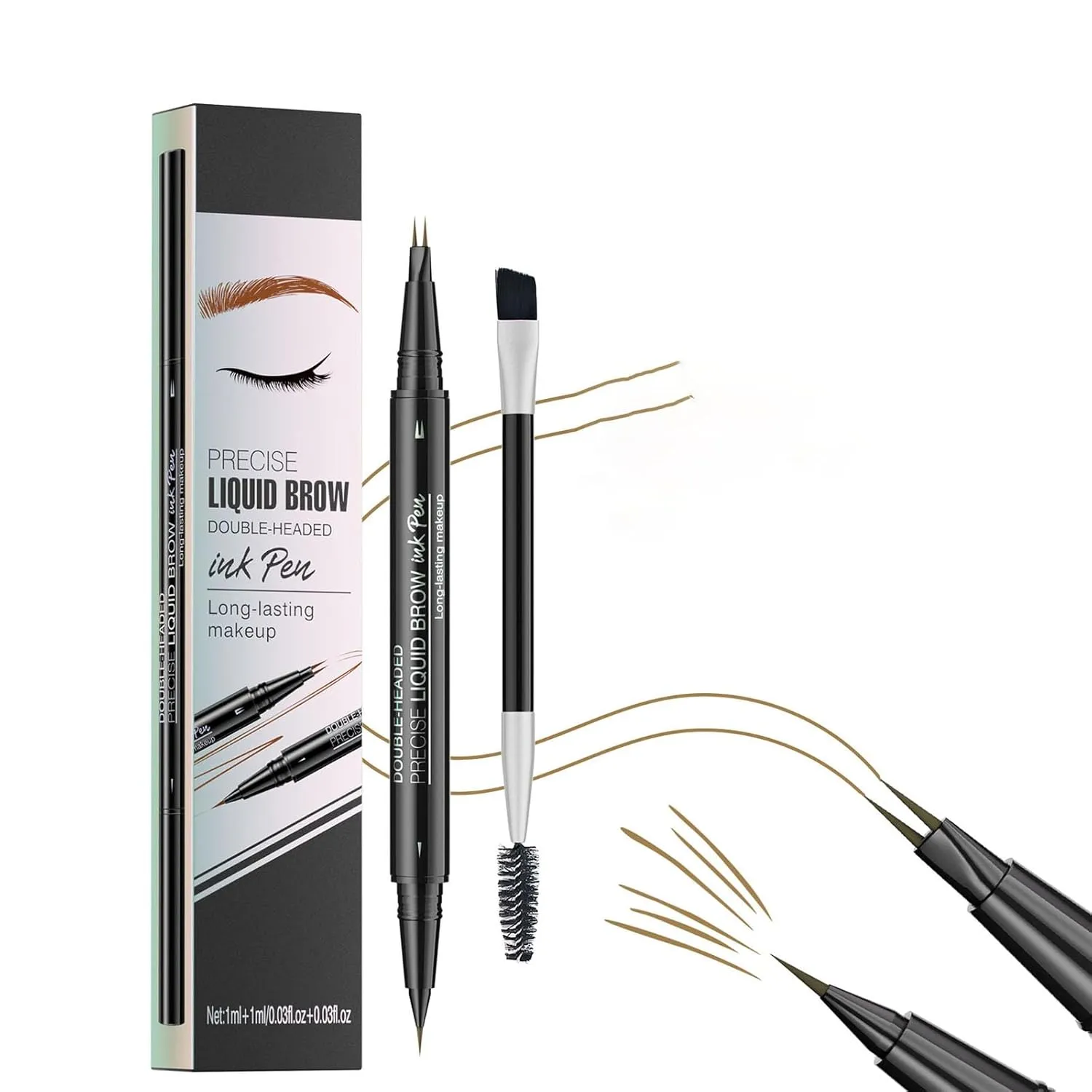 Taprinferior Microblading Eyebrow Pencil, Curved Waterproof Instantaneou Dual Tipped Eyebrow Pencil, 2-in-1 Dual-Ended Eyebrow Pen, for Natural Hair-Like (1# Light Brown)