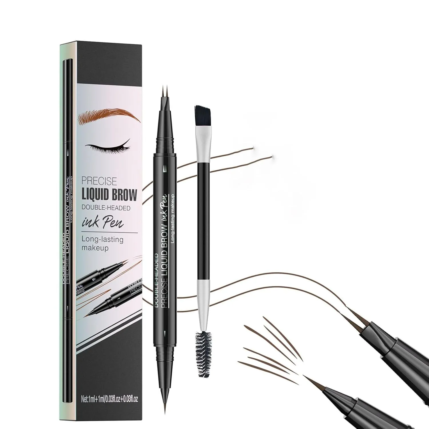 Taprinferior Microblading Eyebrow Pencil, Curved Waterproof Instantaneou Dual Tipped Eyebrow Pencil, 2-in-1 Dual-Ended Eyebrow Pen, for Natural Hair-Like (2# Brown)
