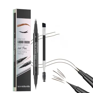Taprinferior Microblading Eyebrow Pencil, Curved Waterproof Instantaneou Dual Tipped Eyebrow Pencil, 2-in-1 Dual-Ended Eyebrow Pen, for Natural Hair-Like (2# Brown)