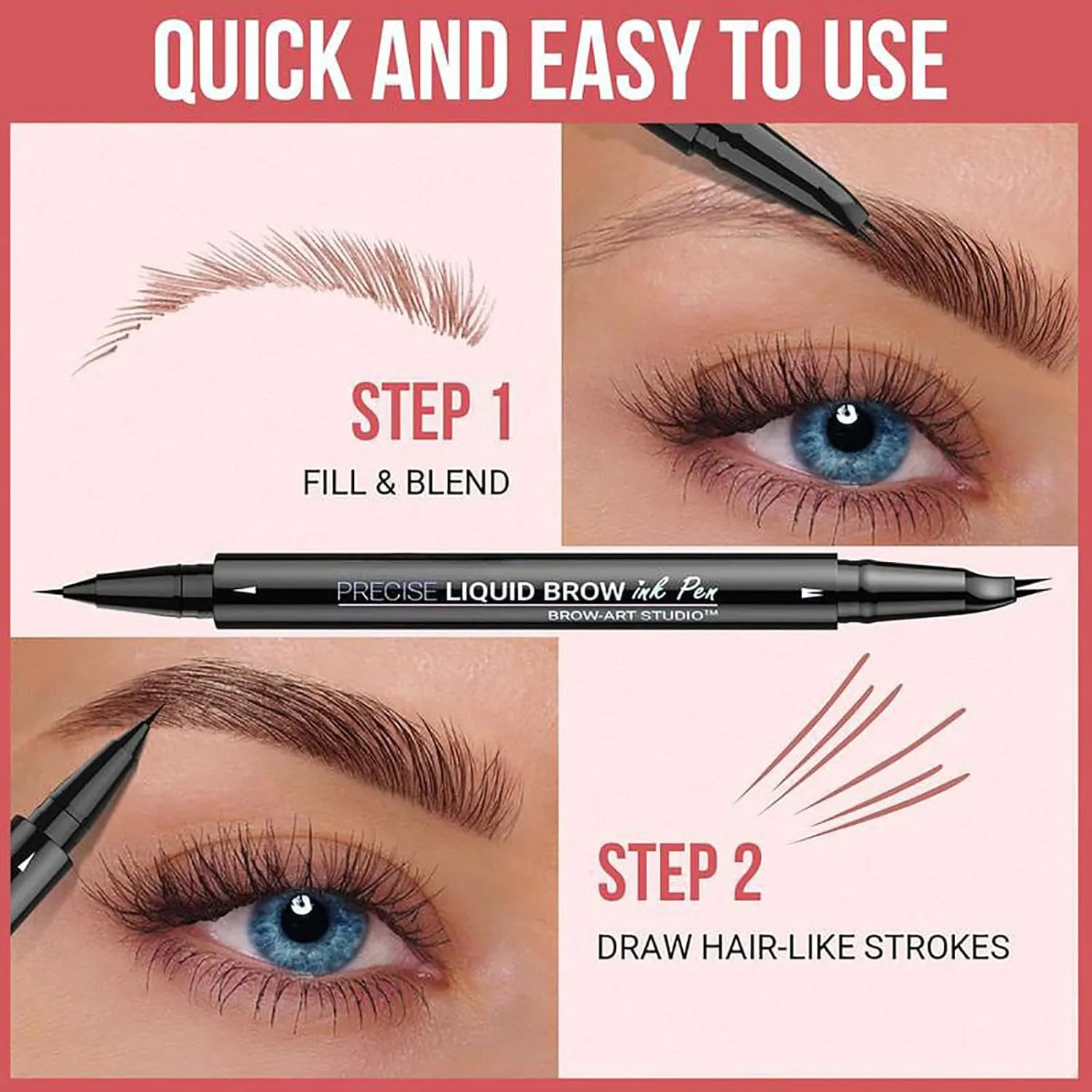 Taprinferior Microblading Eyebrow Pencil, Curved Waterproof Instantaneou Dual Tipped Eyebrow Pencil, 2-in-1 Dual-Ended Eyebrow Pen, for Natural Hair-Like (2# Brown)