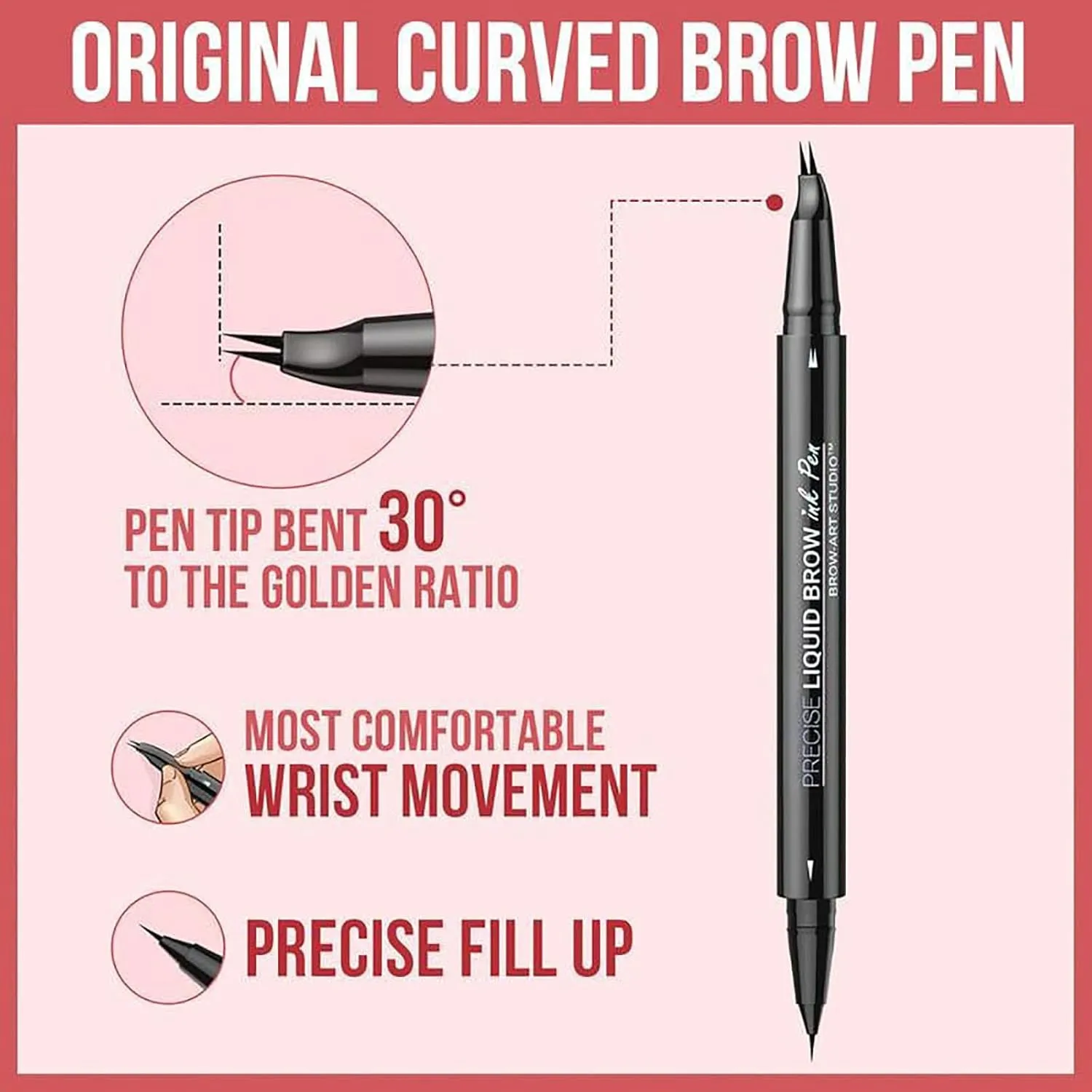 Taprinferior Microblading Eyebrow Pencil, Curved Waterproof Instantaneou Dual Tipped Eyebrow Pencil, 2-in-1 Dual-Ended Eyebrow Pen, for Natural Hair-Like (2# Brown)