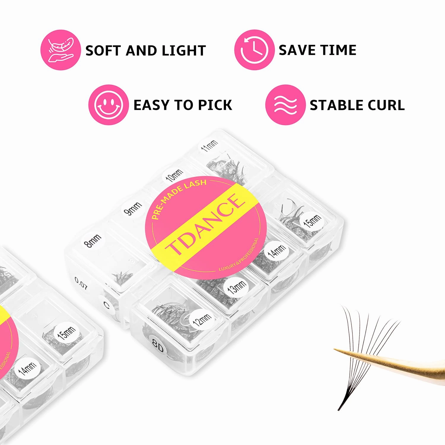 TDANCE 600 Fans Premade Fans Eyelash Extensions 8-15mm Mixed Length Premade Lash Fans Lash Extension 5D 8D 10D 12D 14D 16D 24D Handmade Promades Eyelash Fans C/D Curl Loose Fans(600-10D-0.05-D-8-15mm)