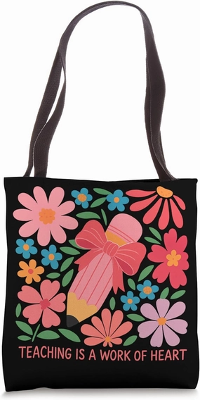 Teaching Is A Work Of Heart Vibrant Floral Pencil Tote Bag