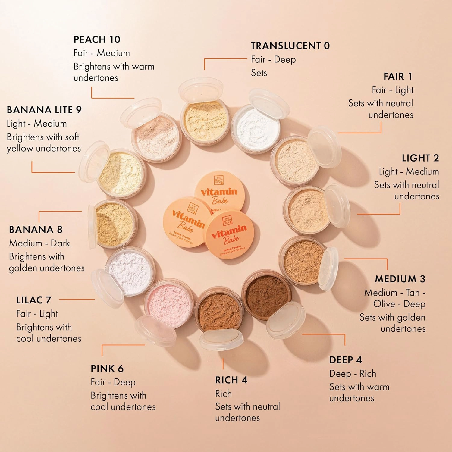The Beauty Crop Vitamin Babe Setting Powder - Talc-Free Loose Powder for Flawless Finish - Medium Shade - 0.35 oz