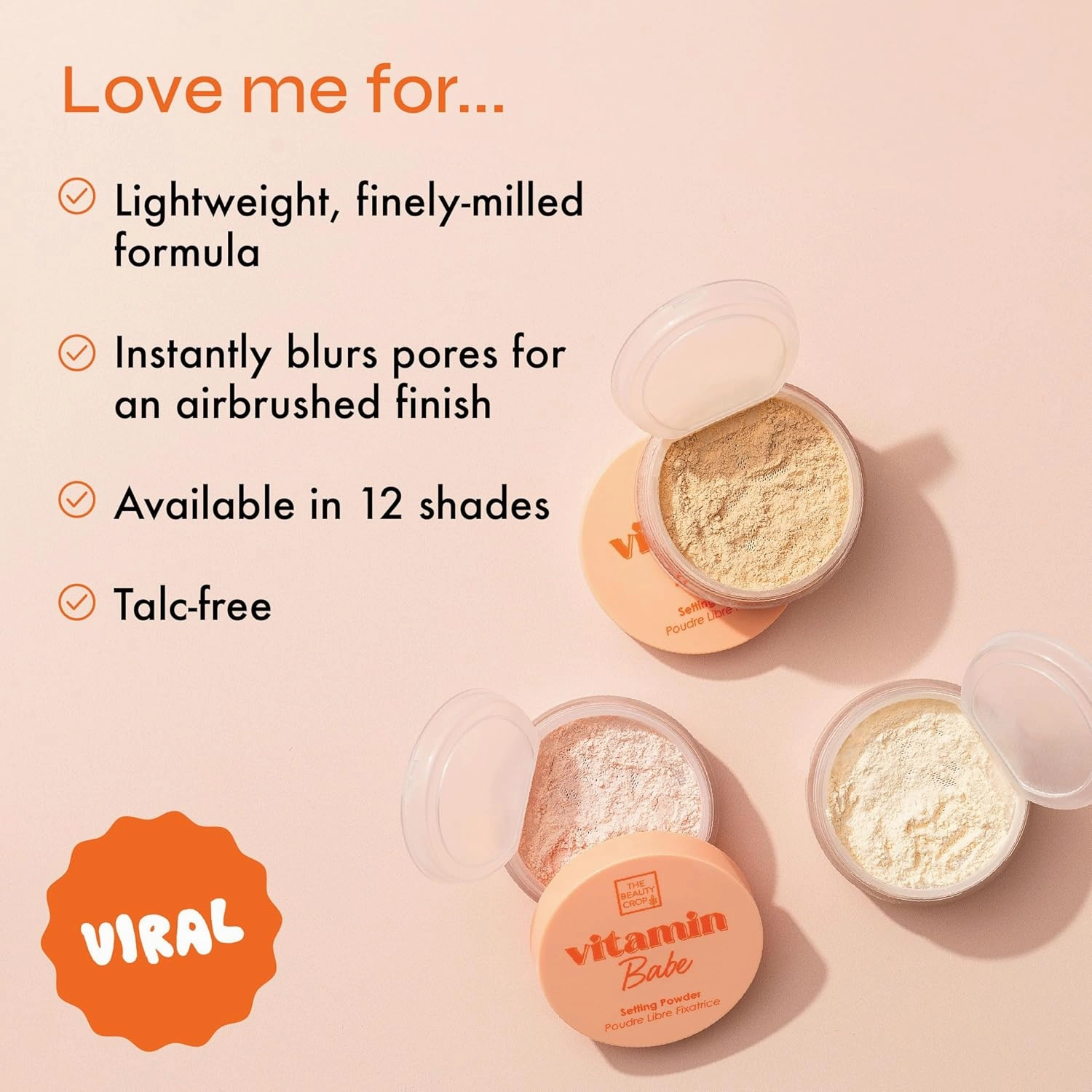 The Beauty Crop Vitamin Babe Setting Powder - Talc-Free Loose Powder for Flawless Finish - Medium Shade - 0.35 oz