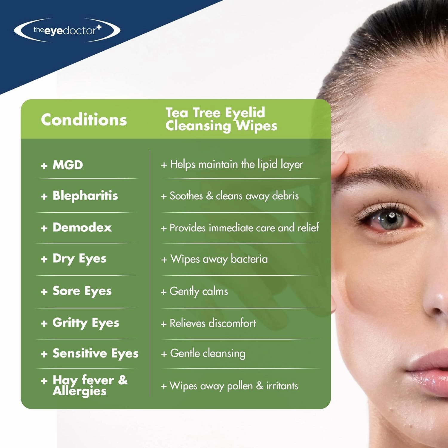 The Eye Doctor Tea Tree Eyelid Wipes - 40x Cleansing Lid Wipes Suitable for Dry Eye Blepharitis MGD & Demodex - Tea Tree, Coconut & Argan Oil