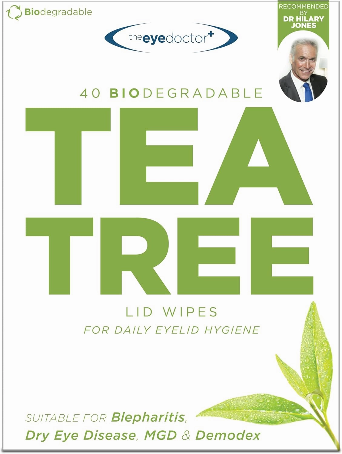 The Eye Doctor Tea Tree Eyelid Wipes - 40x Cleansing Lid Wipes Suitable for Dry Eye Blepharitis MGD & Demodex - Tea Tree, Coconut & Argan Oil