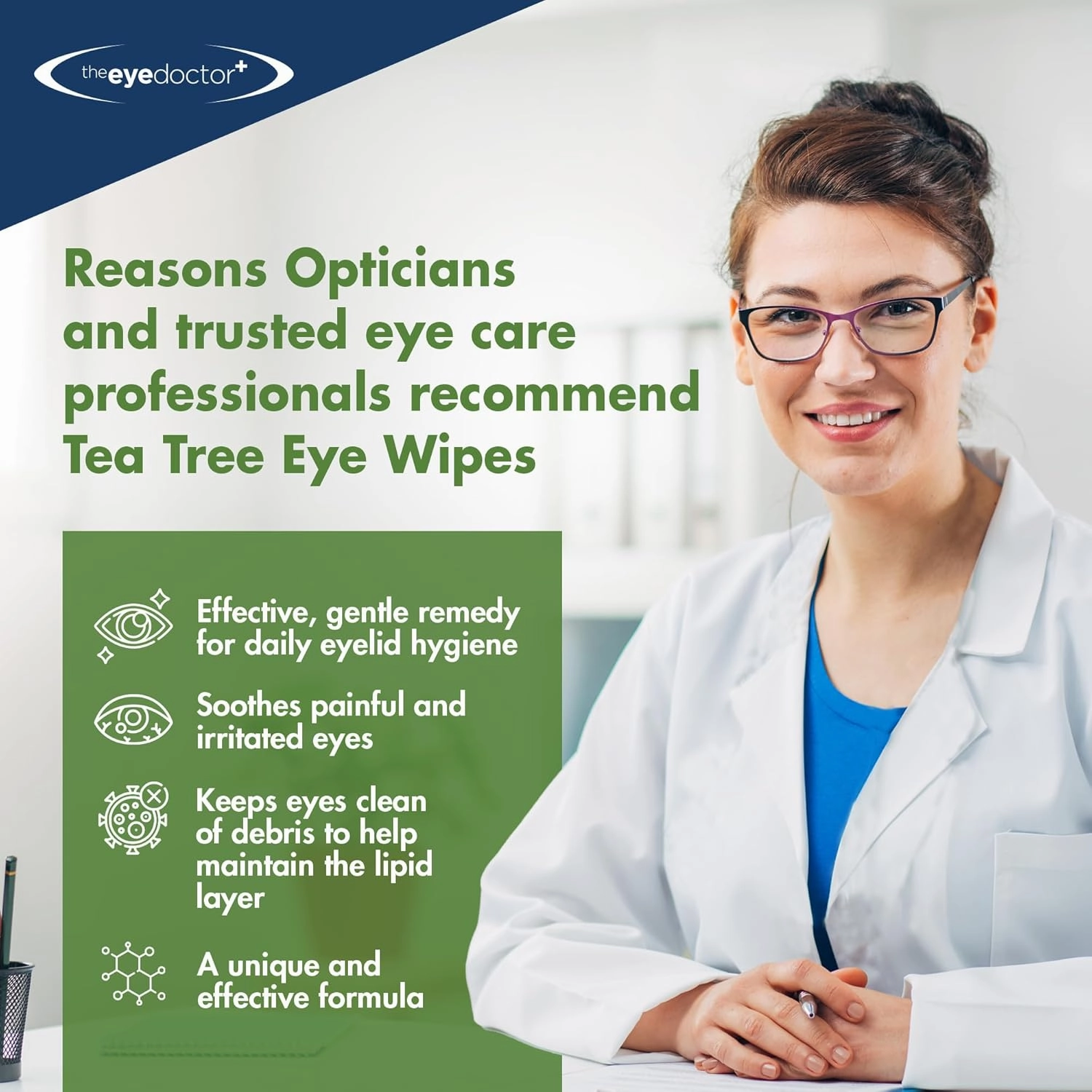 The Eye Doctor Tea Tree Eyelid Wipes - 40x Cleansing Lid Wipes Suitable for Dry Eye Blepharitis MGD & Demodex - Tea Tree, Coconut & Argan Oil