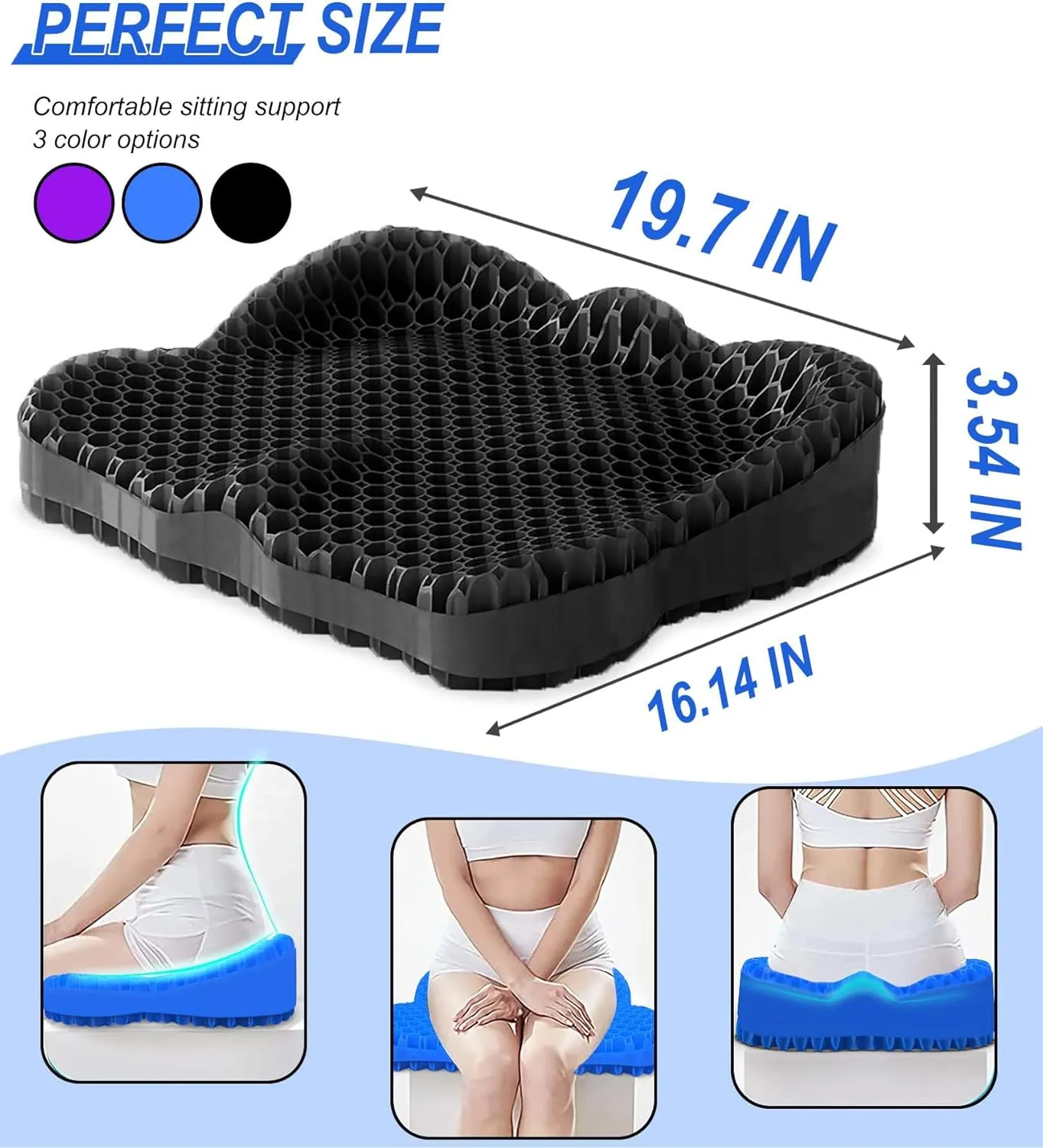 Thicken 19.7in Seat Cushion, Gel Seat Cushion for Long Sitting–Office Chair, Wheelchair, Car Cushion, Large Cooling Pad for Back Pain, Sciatica, Tailbone Pain Relief